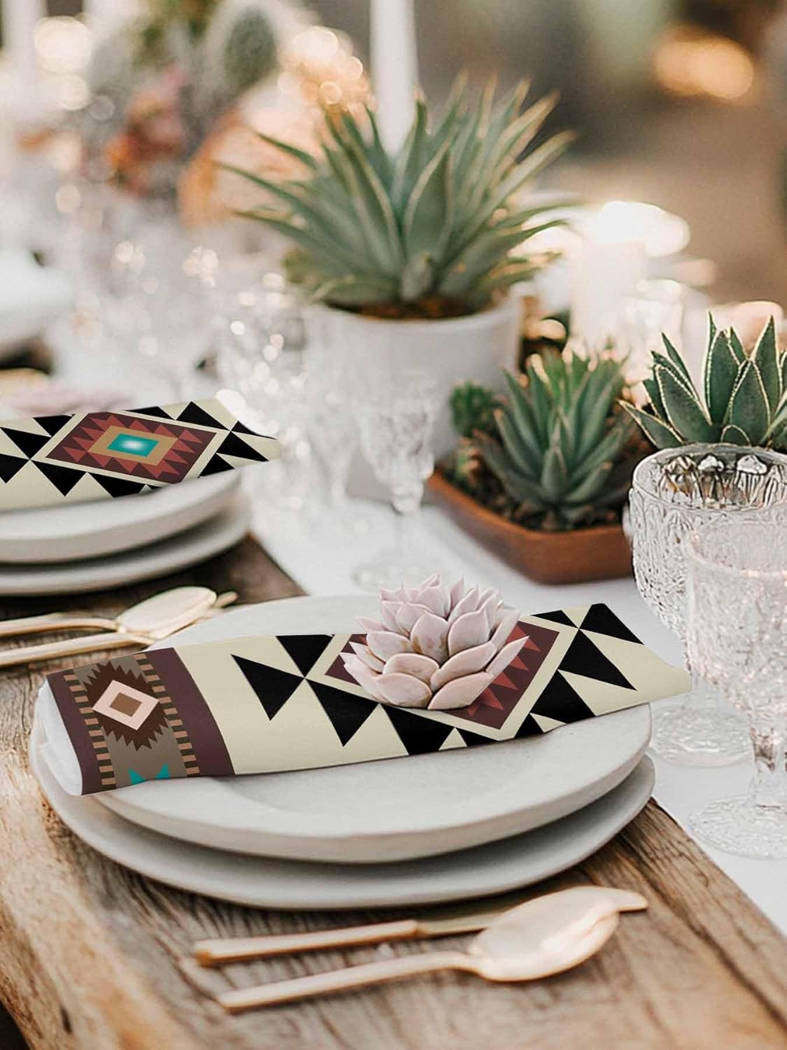 Multicolor Boho Cloth Napkins Set of 6 - Washable Dinner Napkins Reusable Table Napkins for Home Party Weeding Dining Table Setting Decoration,Western Southwest Native American Indian Oversized