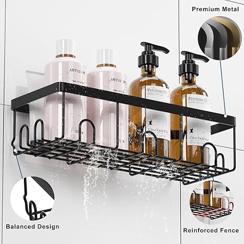 Miniatura 2 de Estante organizador de ducha, paquete de 2 estantes organizadores adhesivos para ducha con ganchos de ahorro de espacio, soporte para champú para