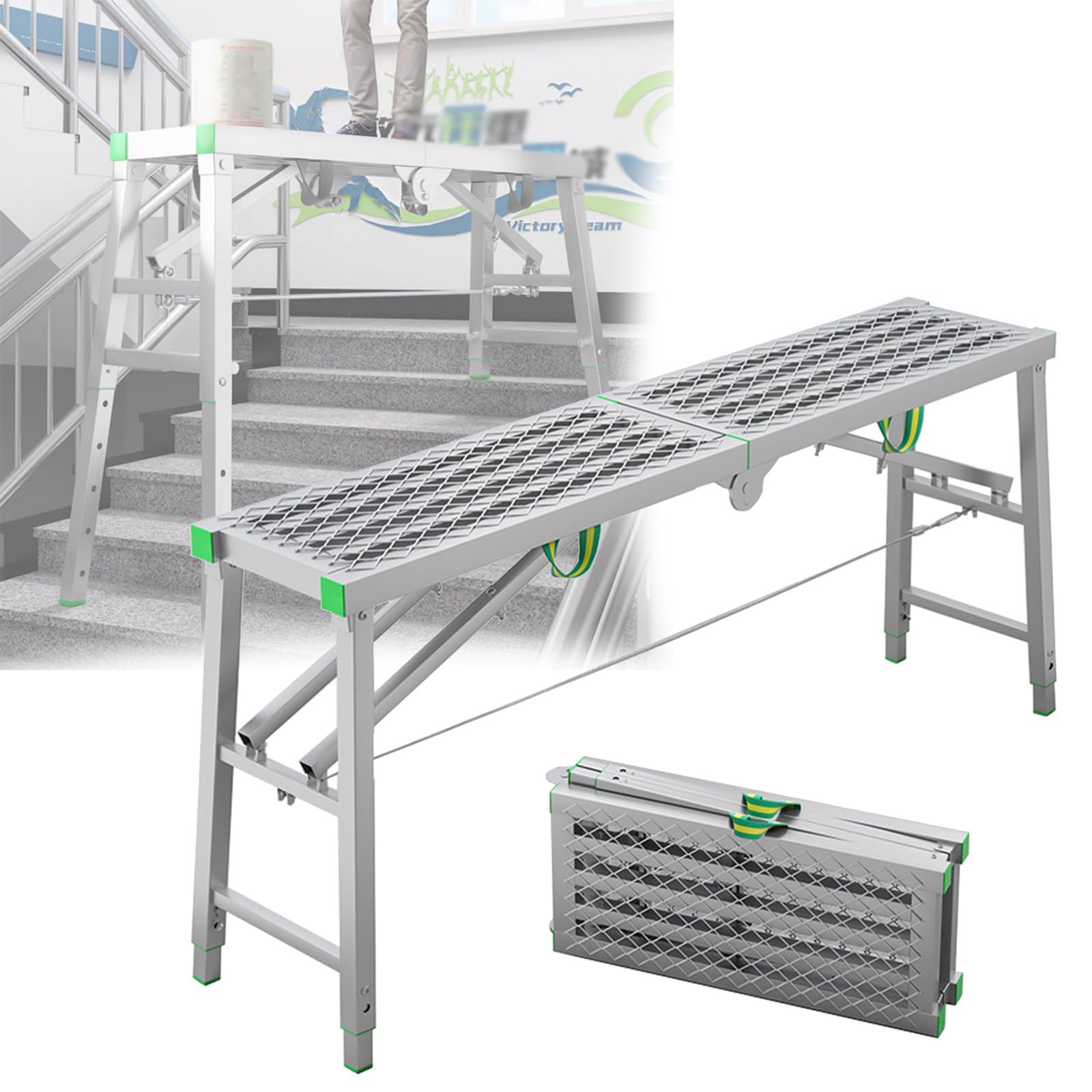 Ponteggio Pieghevole Multiuso con Ingranaggi per la Regolazione dell'altezza e Piattaforma di Lavoro per edilizia e Decorazione, 140×40 cm