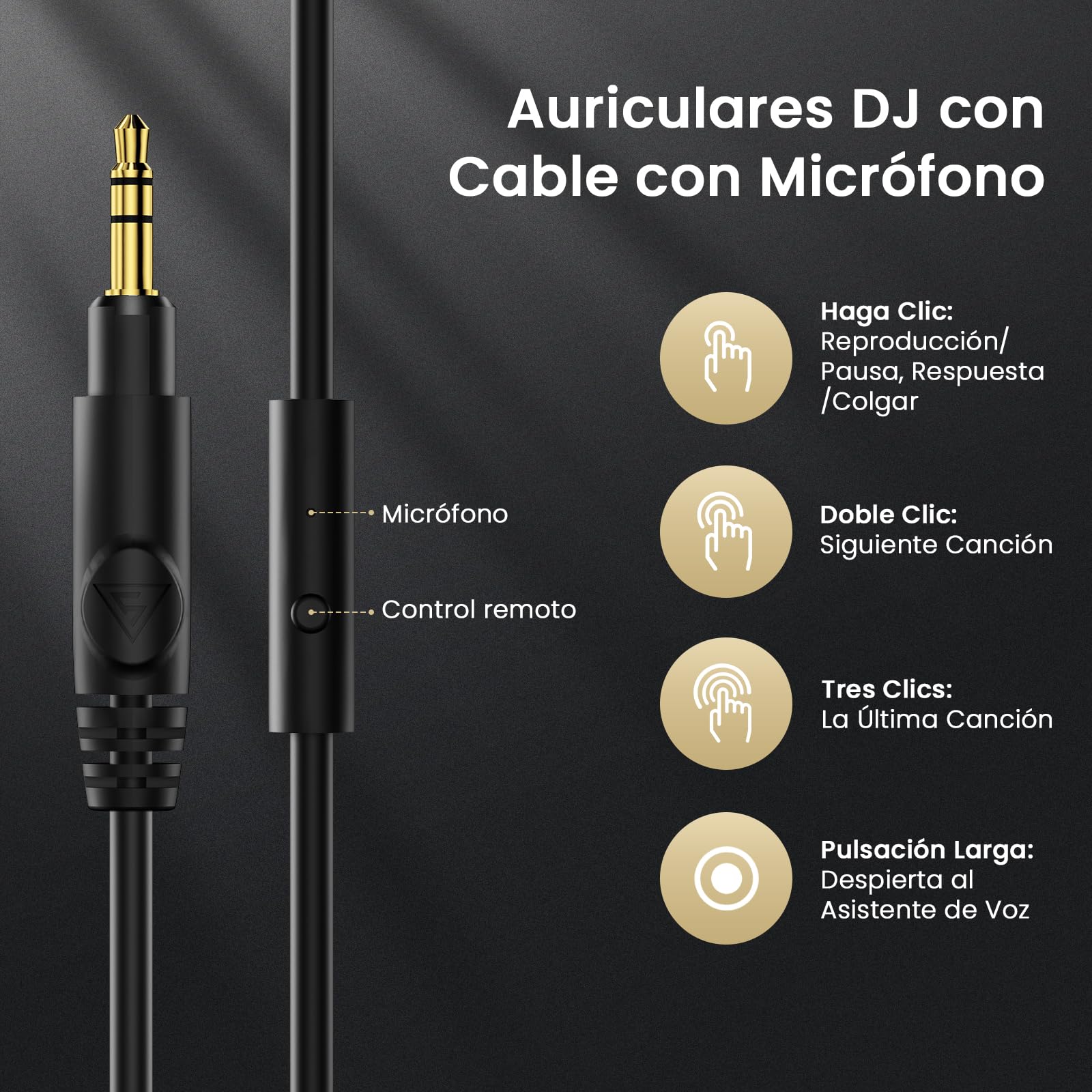 DOQAUS Auriculares DJ con Cable, Estéreo de Mezcla y Monitor de Estudio, 50mm Controladores,2 Cables (3.5 y 6.35mm) Conector de Audio para PC AMP Grabación de Teléfono Piano Guitarra, Negro