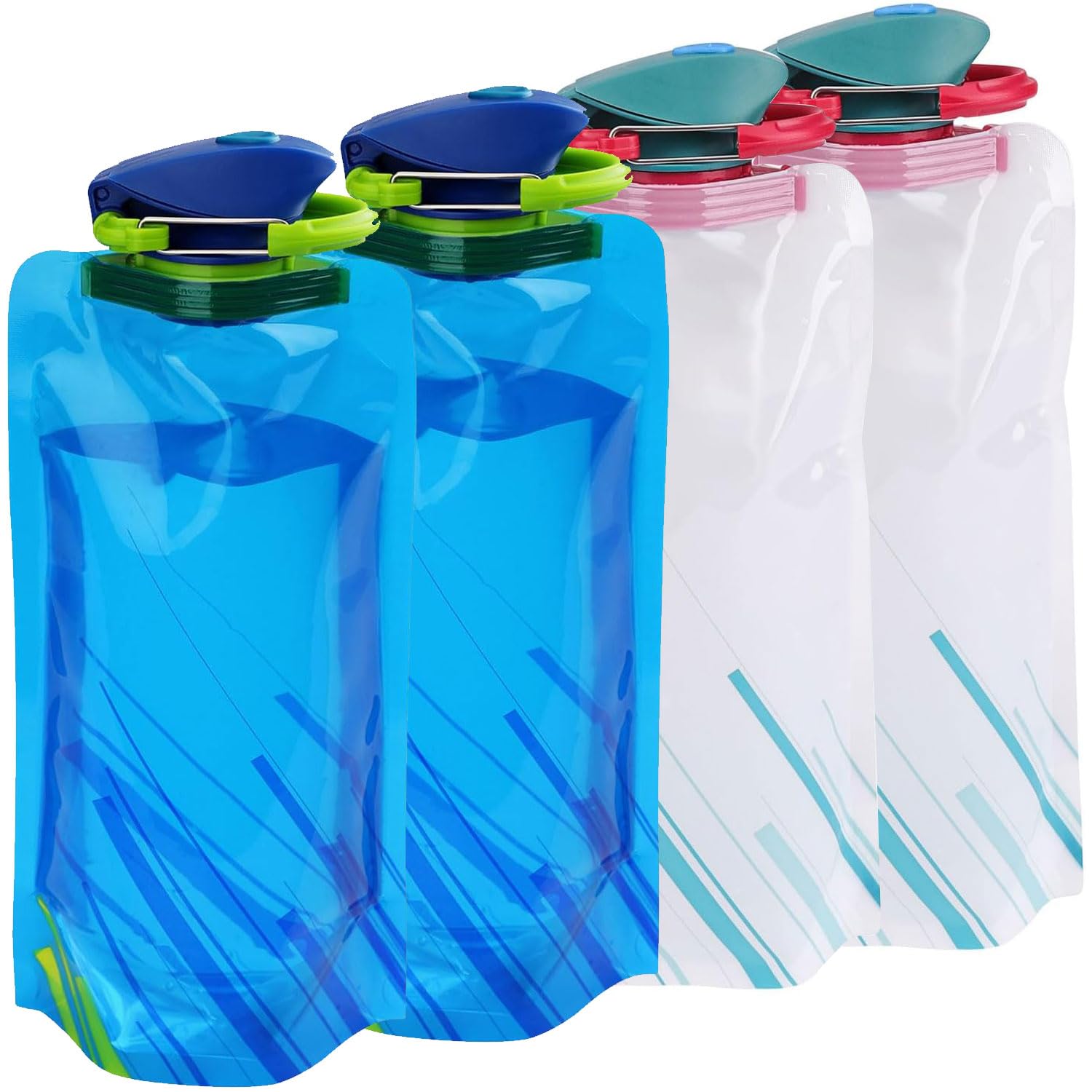 Lot De 6 Gourdes Pliables 700ml Sans BPA - Idéal Pour Randonnée, Festival, Voyage - Avec Mousqueton
