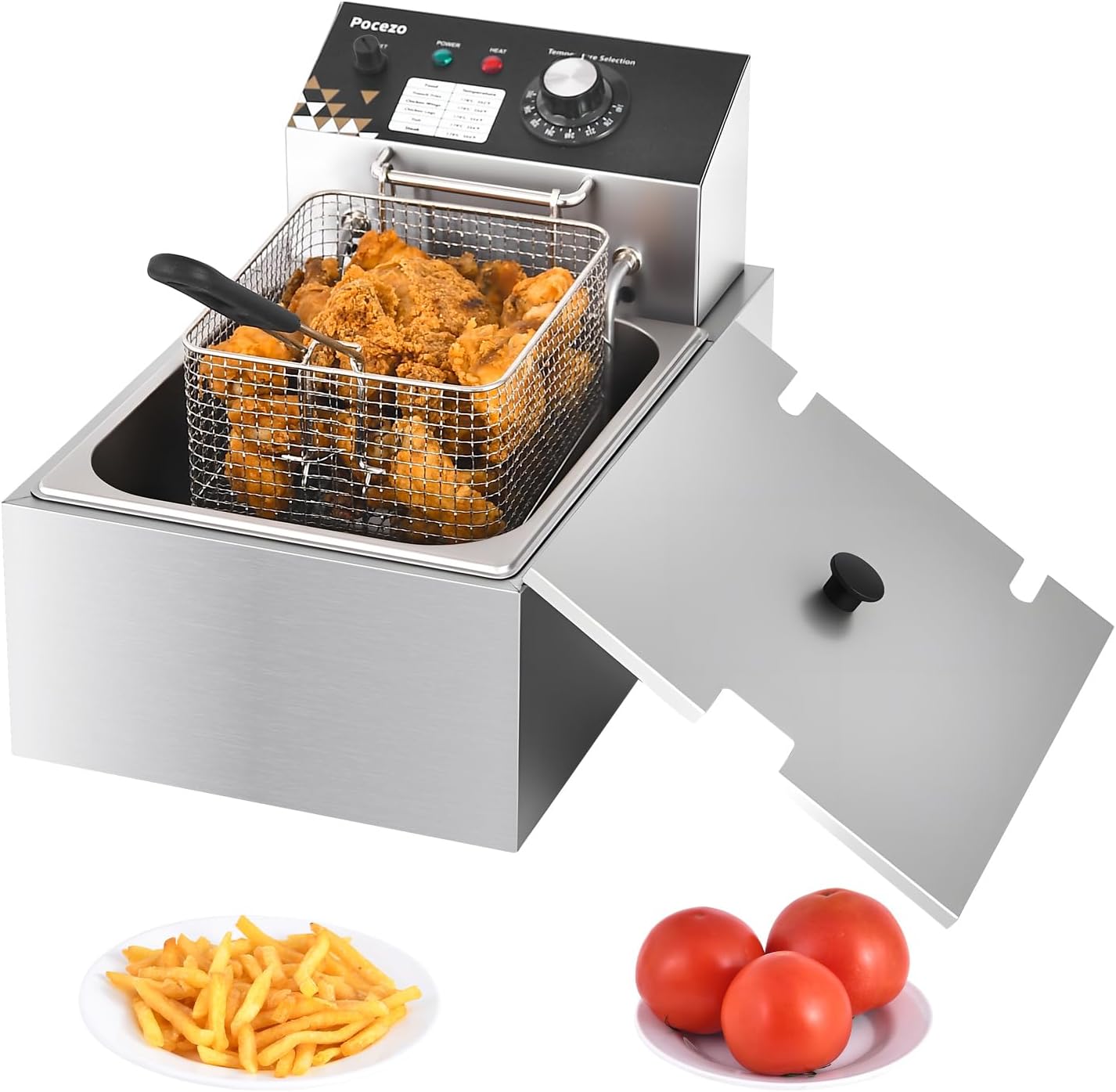 Deep Fryer with Basket, 1700w 9.1Qt Oil Tank/ 4Qt Basket, Stainless Steel Countertop Electric Fryer for Home and Commercial Use, Oil Fryer with Temperature Control and Double Overheat Protection 6L
