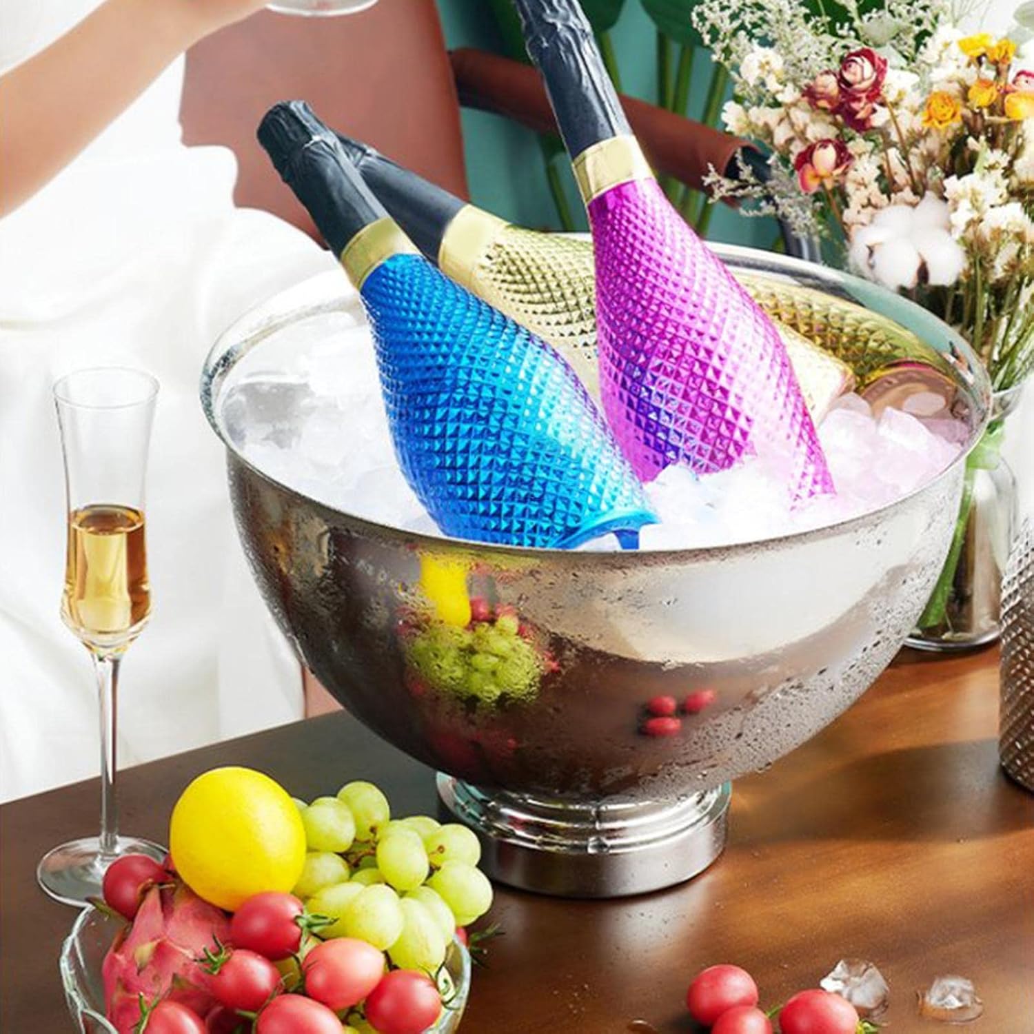 Yajuyi 2xStainless Steel Metal Bowl Champagne Ice Bucket Punch