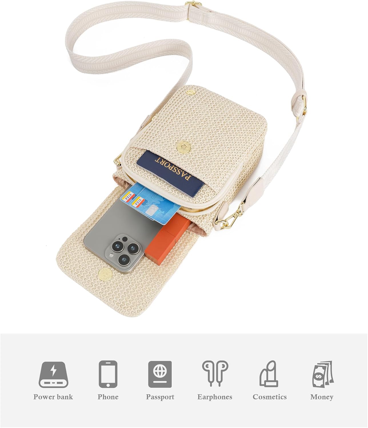 Haytijoe Faux Straw Crossbody Bags for Women Small Summer Purse RFID Woven Phone Bag Travel Beach Hawaiian Essentials Gifts - Image 5