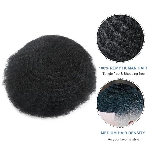 Miniatura 4 de Afro peluquín ondulado para hombre, peluca para hombres, unidad de cabello 8MM, trenzas rizadas, sistema de reemplazo de piezas de cabello humano