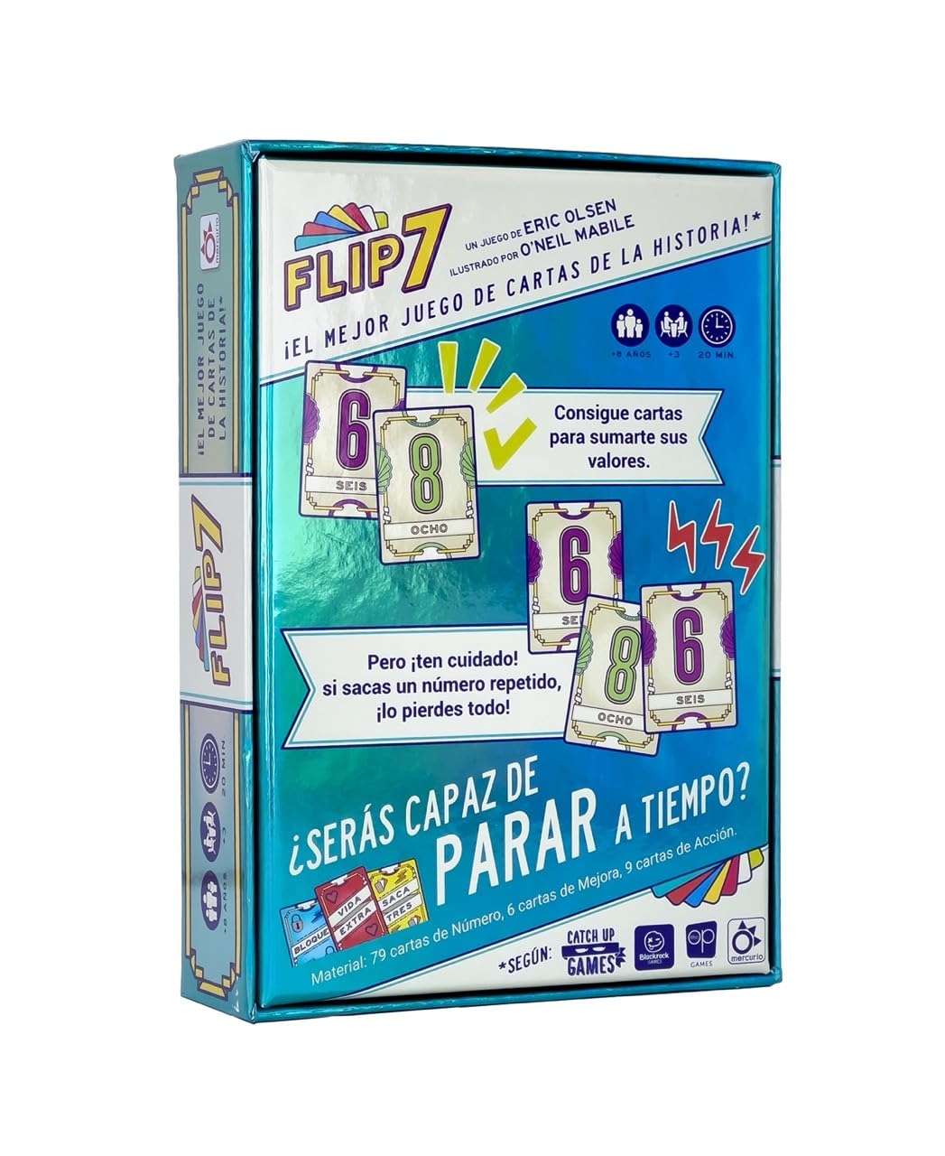 Mercurio - Flip 7 | Juego de Cartas Estratégico y Divertido | Reta tu Suerte y Tu Astucia | para Adultos y Niños +8 Años | Ideal para Fiestas, Familia y Amigos | 20 Minutos de Diversión