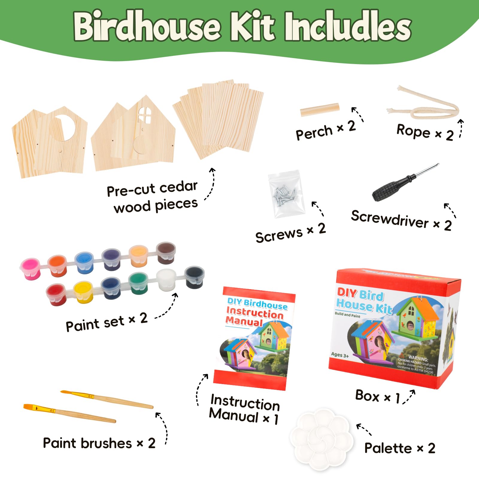 DoodleDoo Paquete de 4 casitas de madera para pájaros, arte y manualidades, kit de pintura para interiores y exteriores con pintura y pinceles para niños de 6 a 12 años, regalo de cumpleaños para