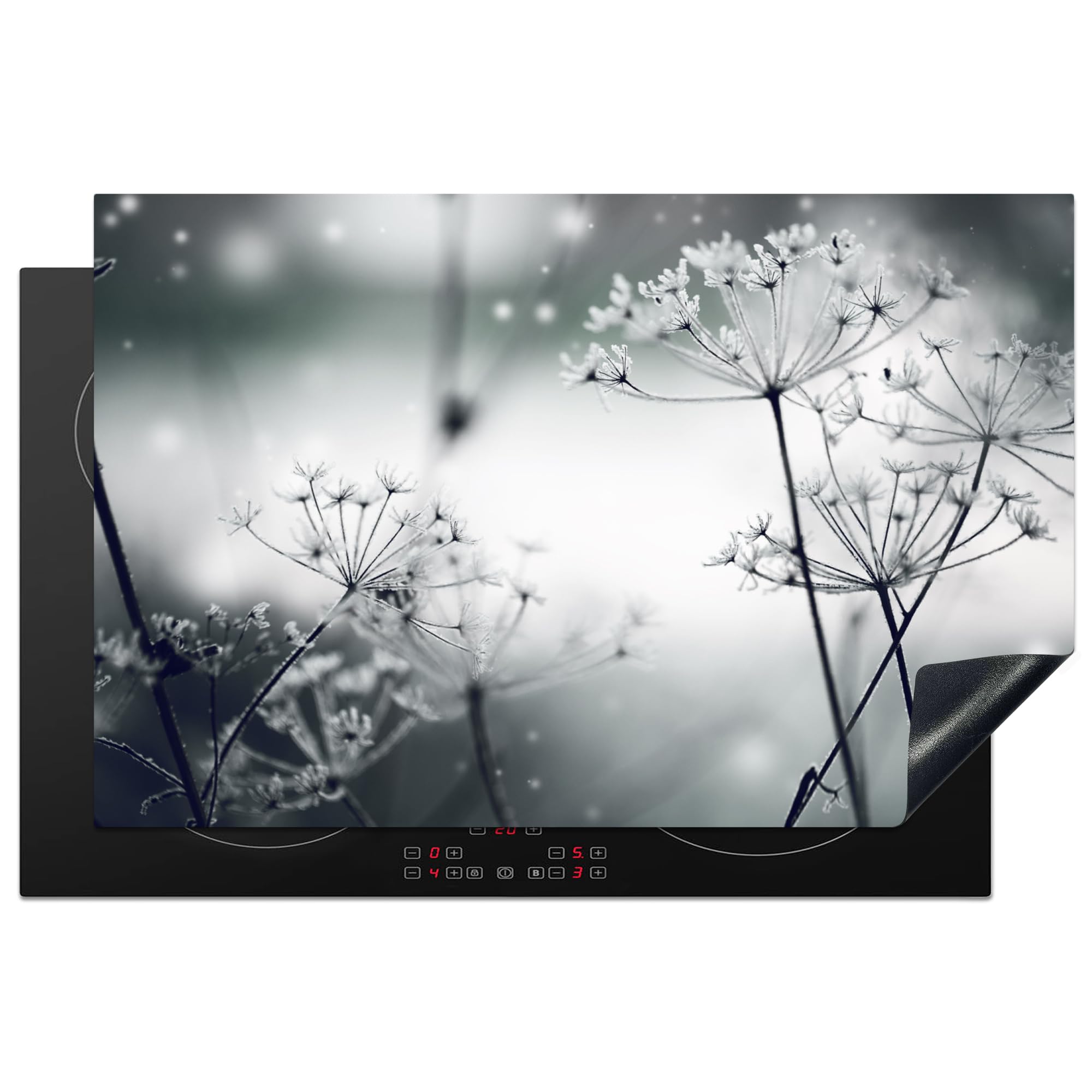 KitchenYeah© Induction Hob Protector Mat 20.5"x31.9" / 81x52 cm Stove Cap Top Cover Kitchen Cooker Covers for Electric Hobs Vinyl Flowers - Winter - Snow - Nature