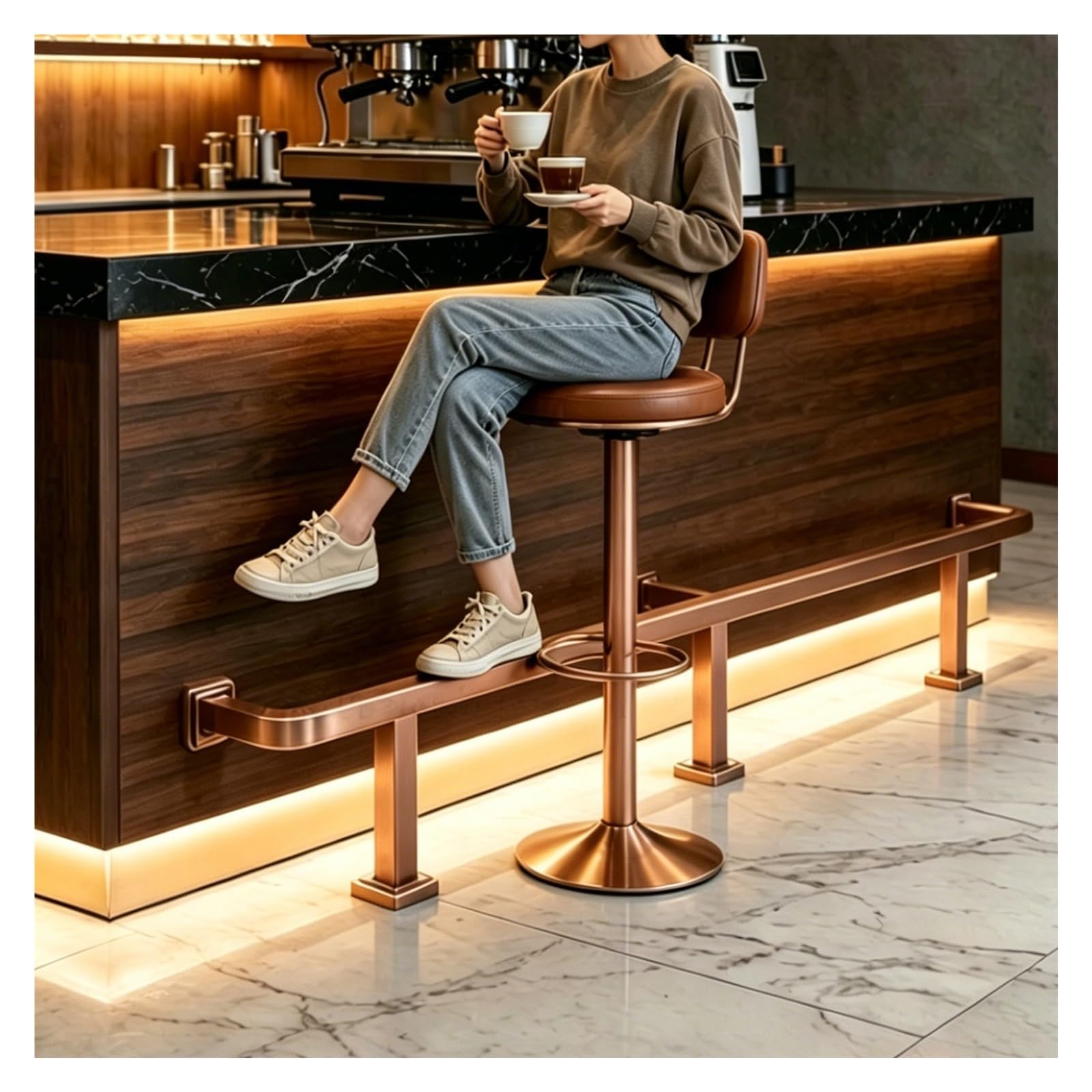 ZJKXJH Island Under Counter Foot Rail Kit with Support Post, Stainless Steel Square Tube Footrests Bars for Bar/Kitchen/Restaurant Counters(Rose Gold,105cm/3.4')