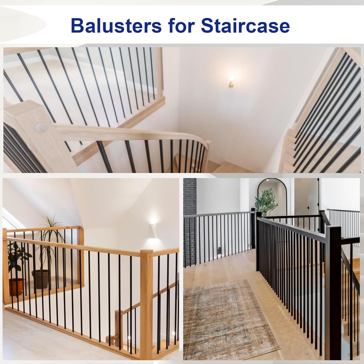 Sidasu 15-Pack Satin Black Stair Balusters, 44" x 5/8" Round Hollow Iron Spindles for Indoor & Outdoor Railings, Modern Replacement for Staircase Upgrade