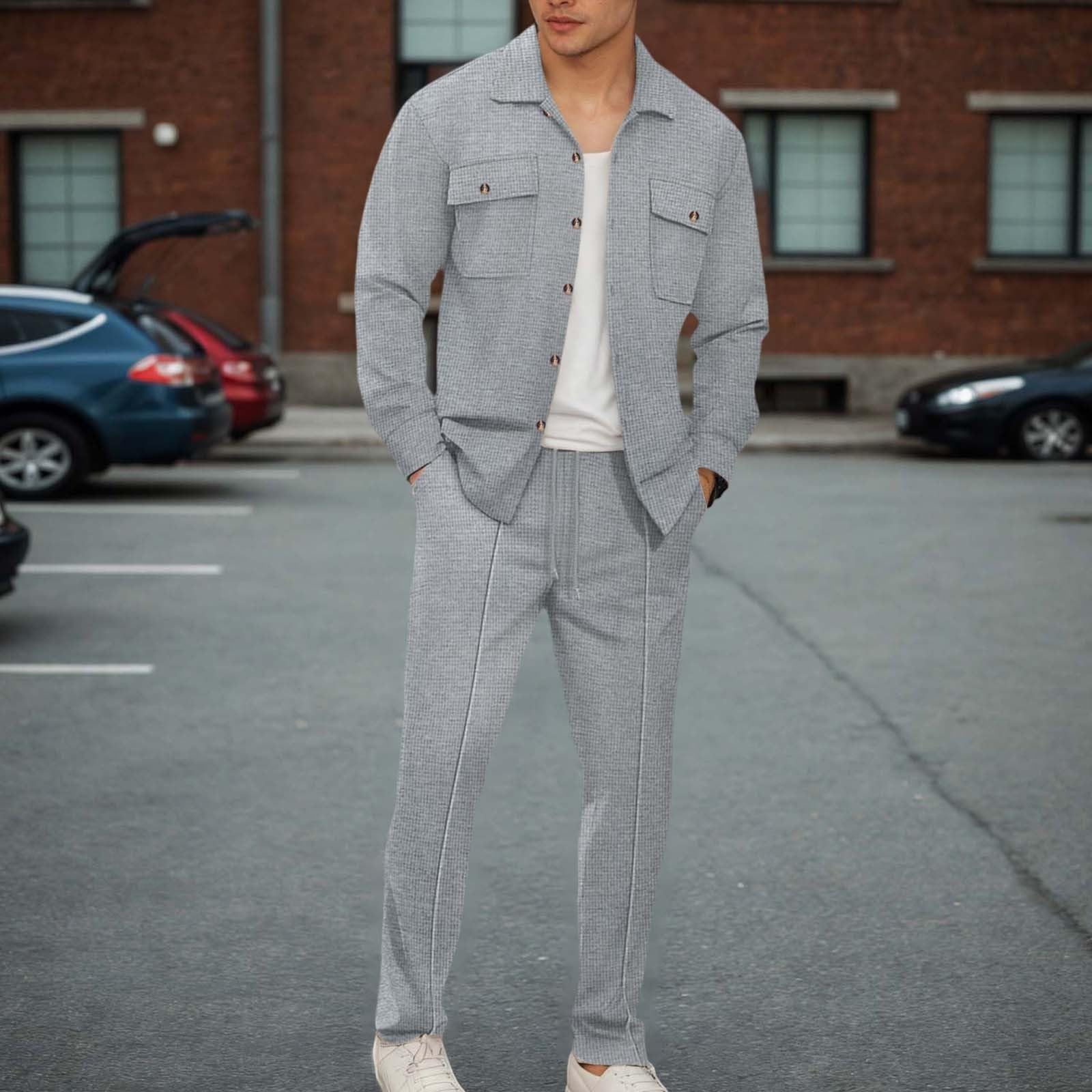 Générique Męski zestaw bawełniany, 2-częściowy, dres treningowy, sportowy, bluza z kapturem, spodnie na co dzień, lekkie, oddychające, treningowe, siłownia, dom elegancki, A37