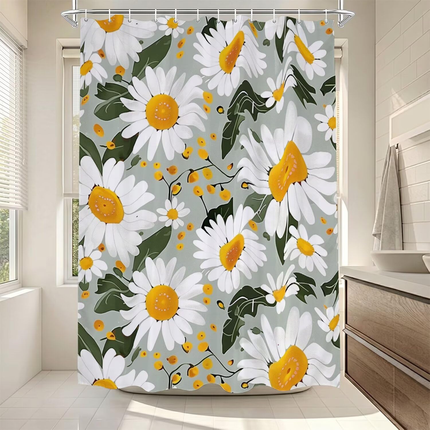Rideau de douche marguerite 180x220cm en tissu polyester lavable ZO-891