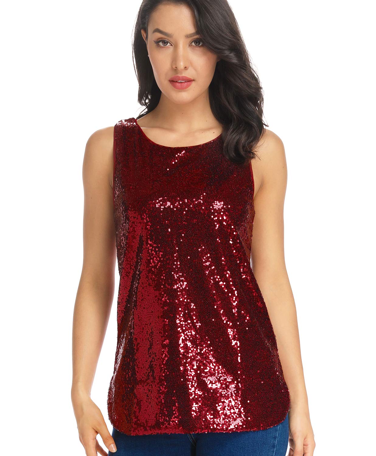 Camiseta sin mangas con lentejuelas brillantes para mujer
