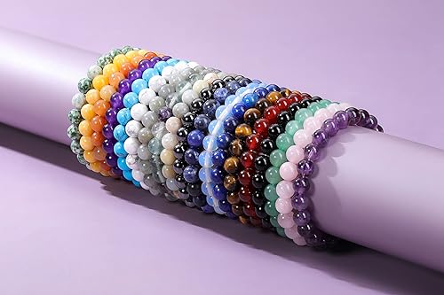 Miniatura 4 de Jovivi Natural Red Agate Bracelet - Semi Precious Round Stone Beads Stretch Bracelet - 8mm Handmade Gemstone Beaded Healing Crystals Bracelet for