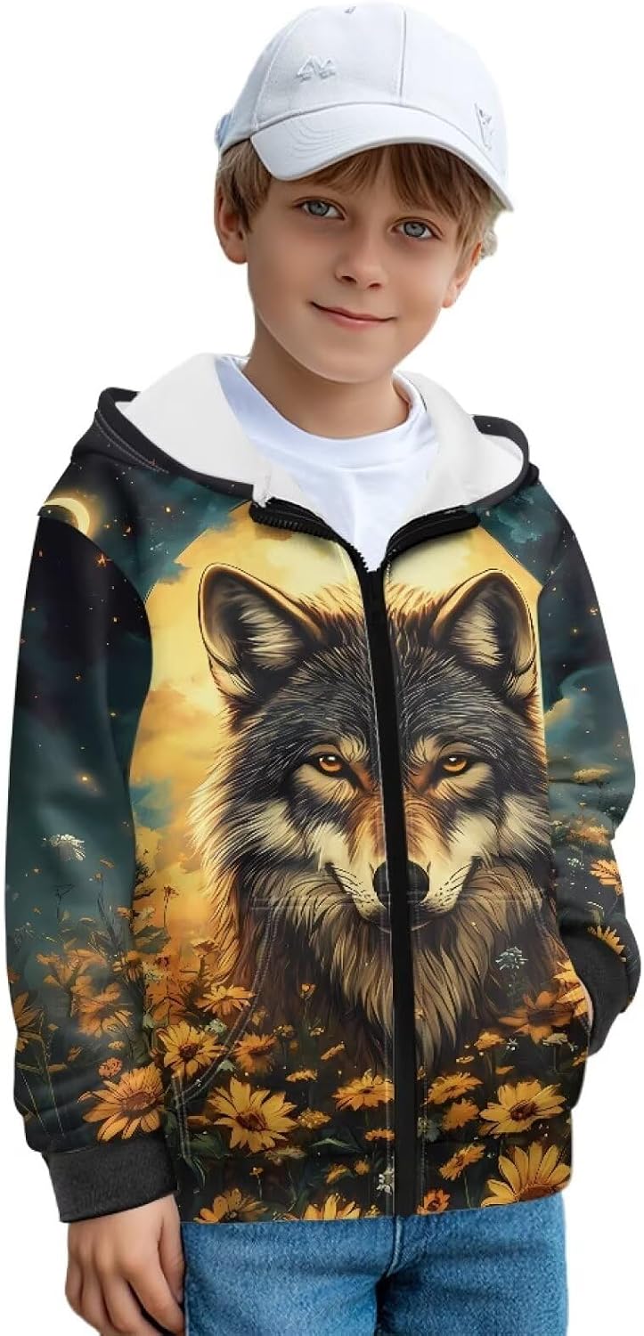 Kids Casual Zip Up Hoodie Jacket Fleece Sweatshirt Lightweight Comfy Long Sleeve Sweatshirt with Pockets 5-16Y