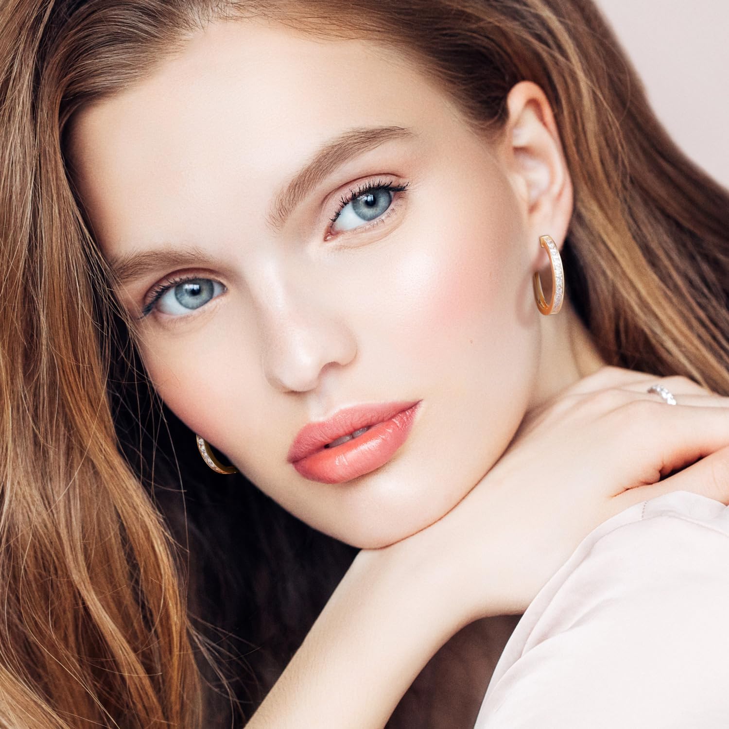 Gold Earrings for Women 14K Gold Hoop Earrings for Women Gold Hoop Earring for Womens Hoops Dazzling Square Cubic Zirconia Huggie Hoops Earring 13/20/25mm - Image 3