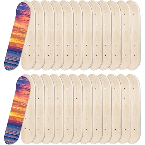 26 Pcs Blank Skateboard Wooden Decks Bulk 17 x 5 Inch 7 Ply Double Tail Maple Skateboard Light Decks Mini Skate for Replacement Painting Decoration for Beginner Kid