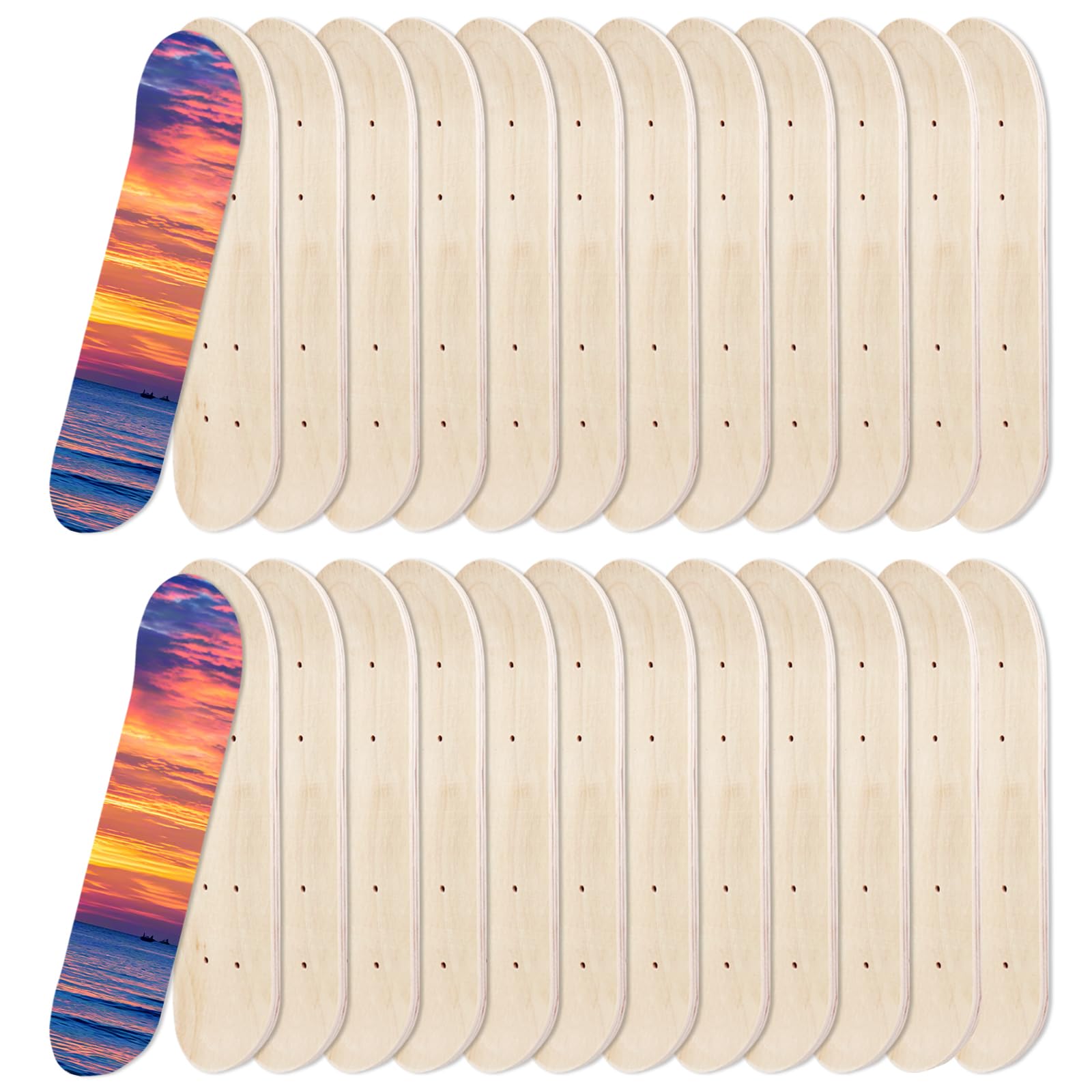 LECEHIVO 26 Pcs Blank Skateboard Wooden Decks Bulk 17 x 5 Inch 7 Ply Double Tail Maple Skateboard Light Decks Mini Skate for Replacement Painting Decoration for Beginner Kid