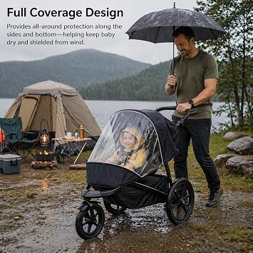 Thule Urban Glide 3 シングルベビーカーに適合するレインカバー、ジッパーウィンドウ付き防水防風ベビーカーウェザーシールド、通気性のある通気孔、反射ストリップ、収納バッグ付き、オールシーズンプロテクター
