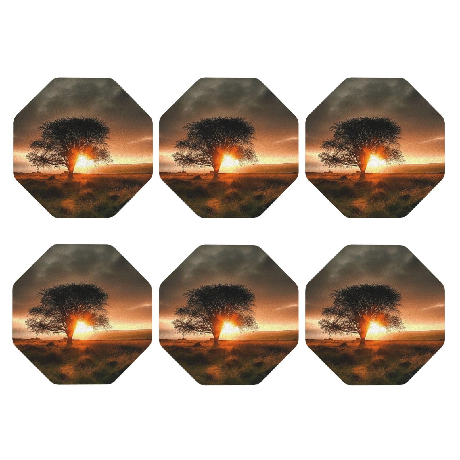 6pcs Leather Coasters for Drinks, Natural Sunrise Drink Coasters for Tabletop Protection, 4" Cup Coasters for Coffee Table Decor, Non-Slip Drinking Cup Mat for Hot Or Cold Drink
