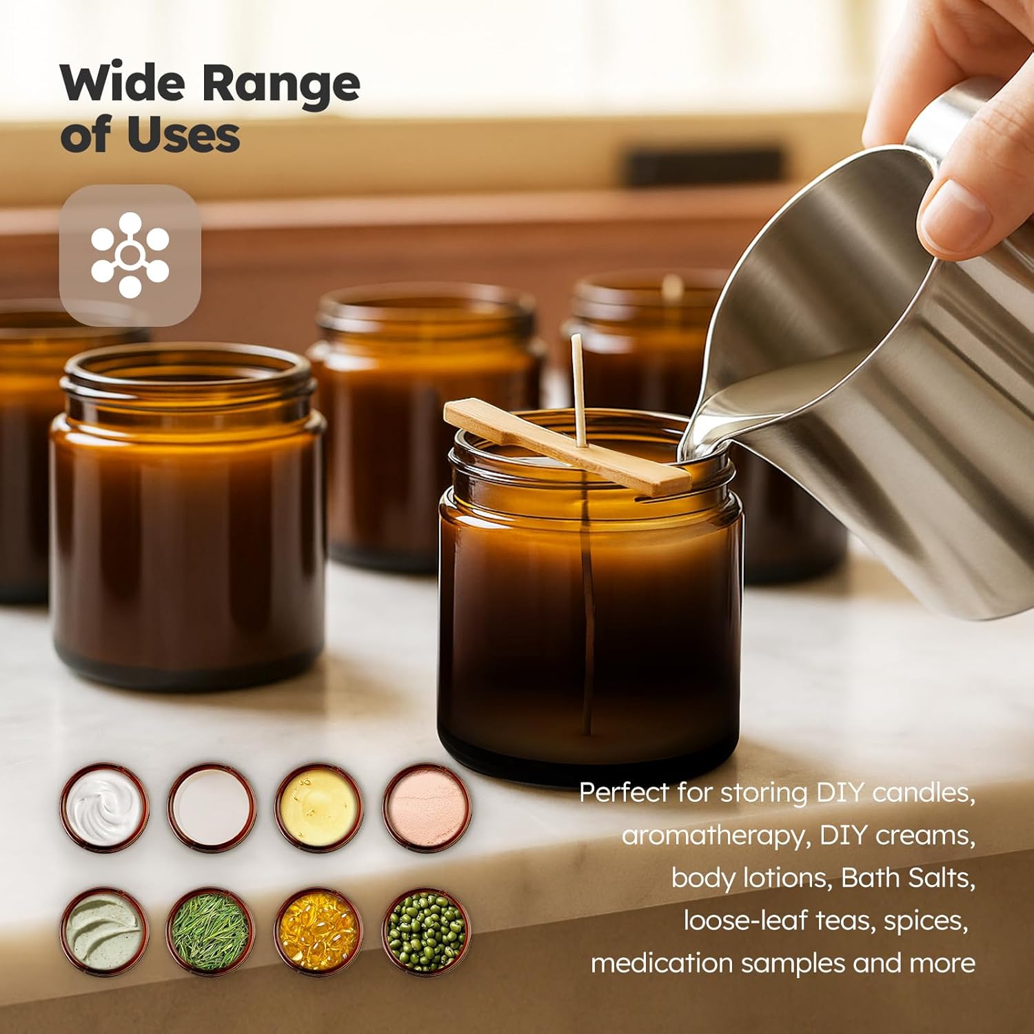 4 oz Glass Jars with Lids, 4 Pack Amber Glass Jars with Black Lids Leakproof Round Airtight Empty Cosmetic Travel Containers with Inner Liners For Lotions Powders and Candle Making - Image 7