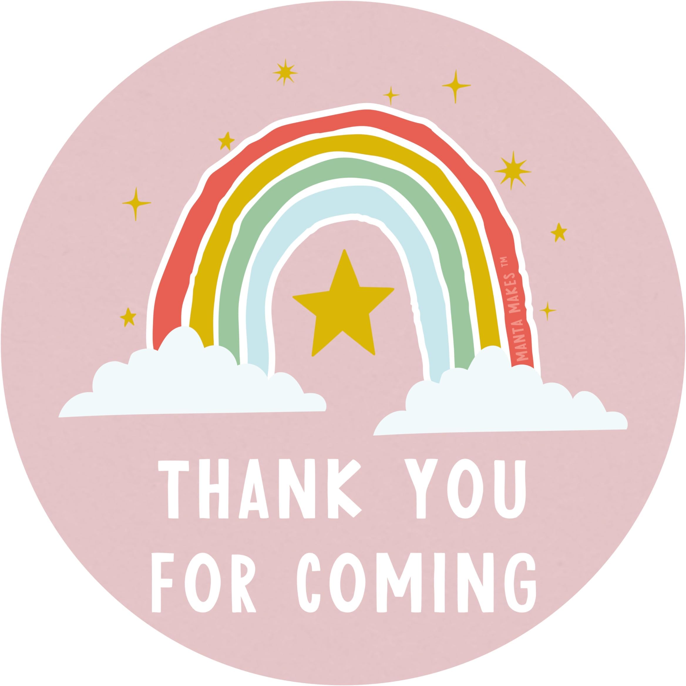 Manta Makes Thank You for Coming to My Party Stickers for Party Bags, 35 x 37mm Round Thank You Stickers for Party Bags, Thank You for Coming to My Party Bag Stickers Sheet (Rainbow Pink)