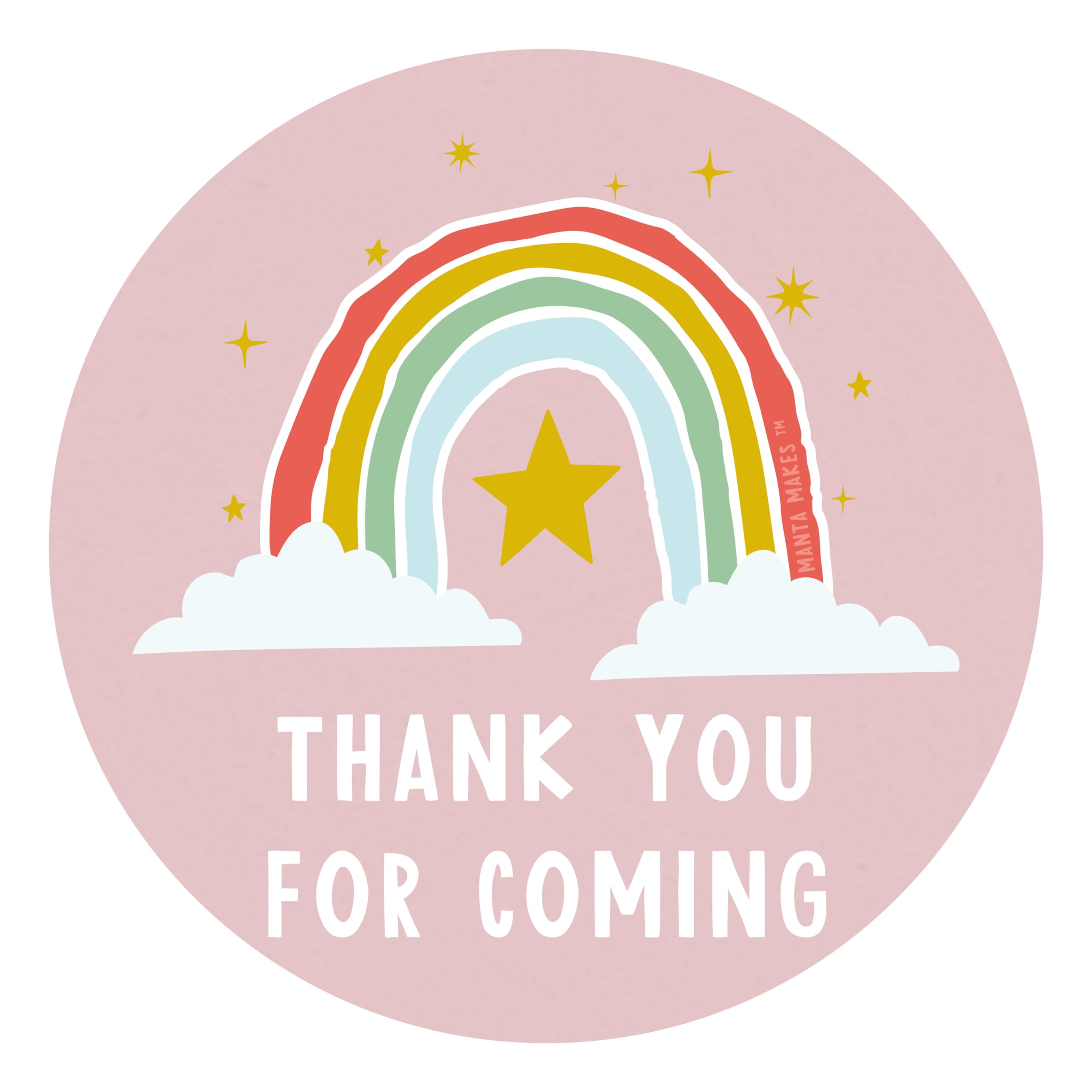 Manta Makes Thank You for Coming to My Party Stickers for Party Bags, 35 x 37mm Round Thank You Stickers for Party Bags, Thank You for Coming to My Party Bag Stickers Sheet (Rainbow Pink)