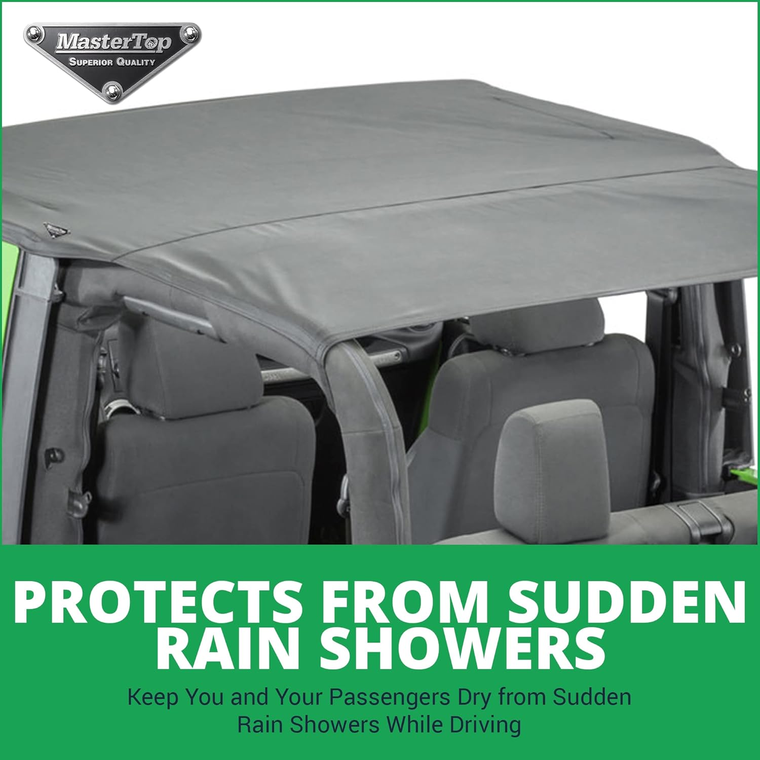 MasterTop Bimini Top Sunshade - Fits 2-Door Jeep Wrangler 2007-2018 - Jeep Wrangler Bikini Top - Jeep JK Bikini Top 2-Door - Jeep JK Sunshade (Full Length with Header Bar)