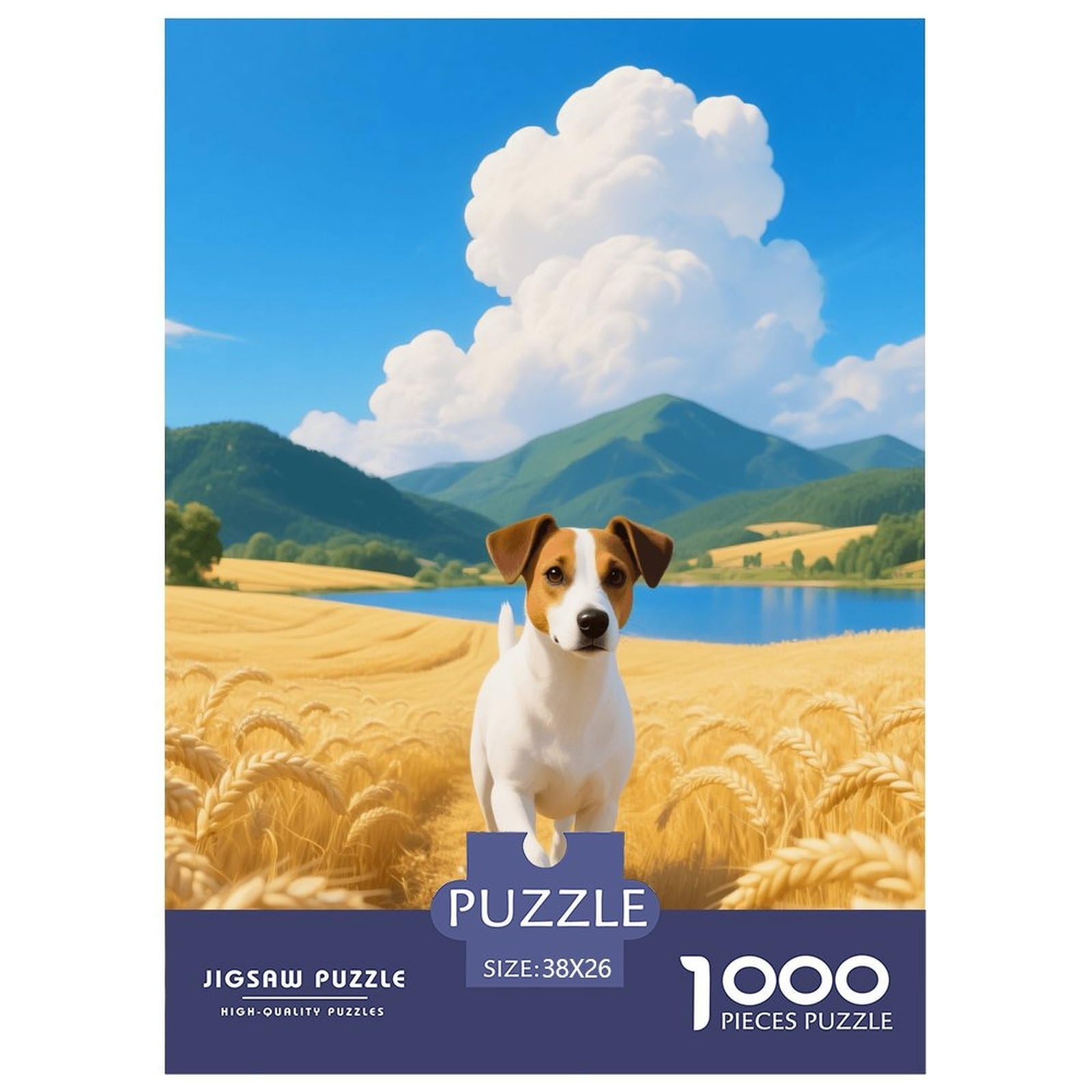 1000 Piece Jack Russell Terrier Jigsaw Puzzle for Adults - Family Fun, Family Happy Game, Golden Wheat Field Jigsaws, Decoration Gifts 38x26cm/1000pcs