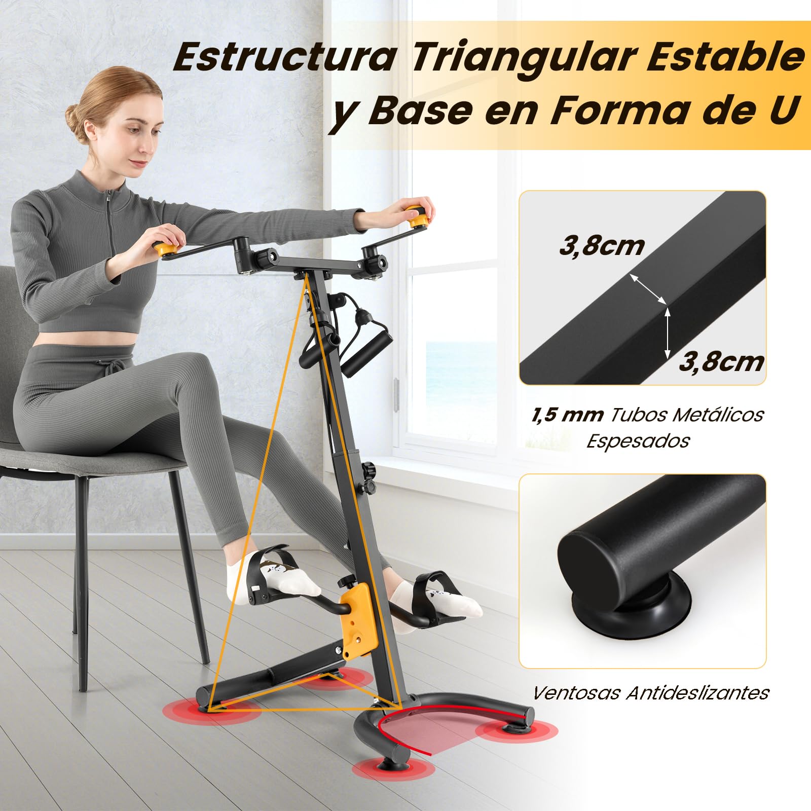 GYMAX 2 en 1 Pedales Estaticos Plegable, Pedales Estaticos Personas Mayores de Brazos y Piernas con Correas para Pedales y Tapete Antideslizante, Resistencia y Altura Ajustable, Todas las Edades