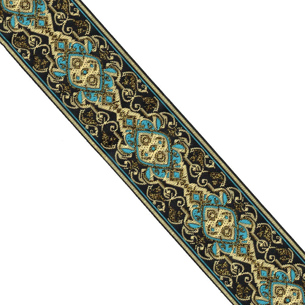 Ribbons For Gift Wrapping Ribbon For Fabric Satin Ribbons Złoto Z Niebieskim Totem Jackiard Splot Wstążką Do Kurtyny I Odzieży Akcesoriów 5 Cm 9Yards / Lot-50Mmx9Yard.