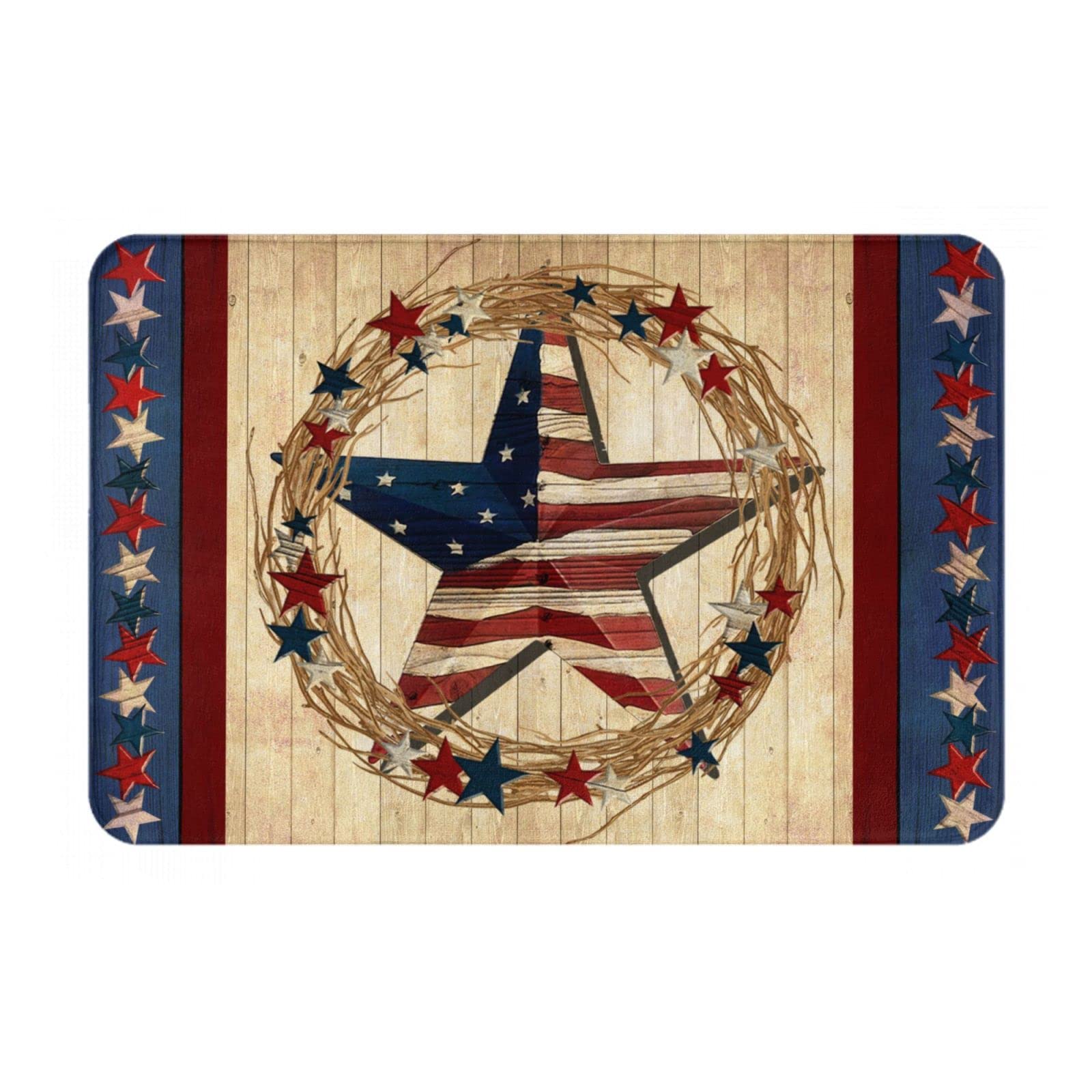 Jedenkuku Farmhouse American Flag Patriotic Star Wooden Fun Indoor Door Mat Non-Slip Home Bath Room Decoration Mat Rug Housewarming Gift 23.6in*15.7in