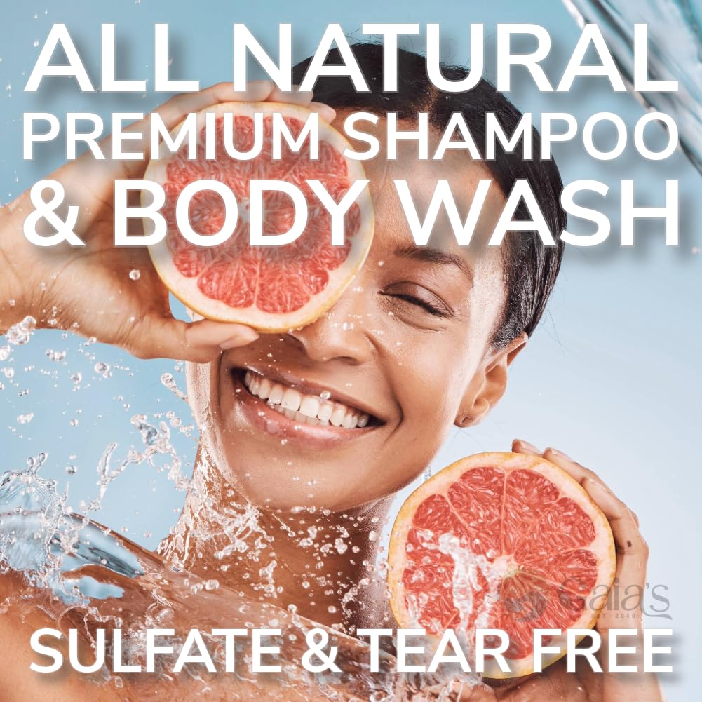 GAIA'S Natural Body Wash and Shampoo Grapefruit, Bulk Refill Size, 64 Fl Oz, Sulfate Free, Paraben Free, Dye Free, Tear Free, Organic and Natural Ingredients, PH Balance Feminine