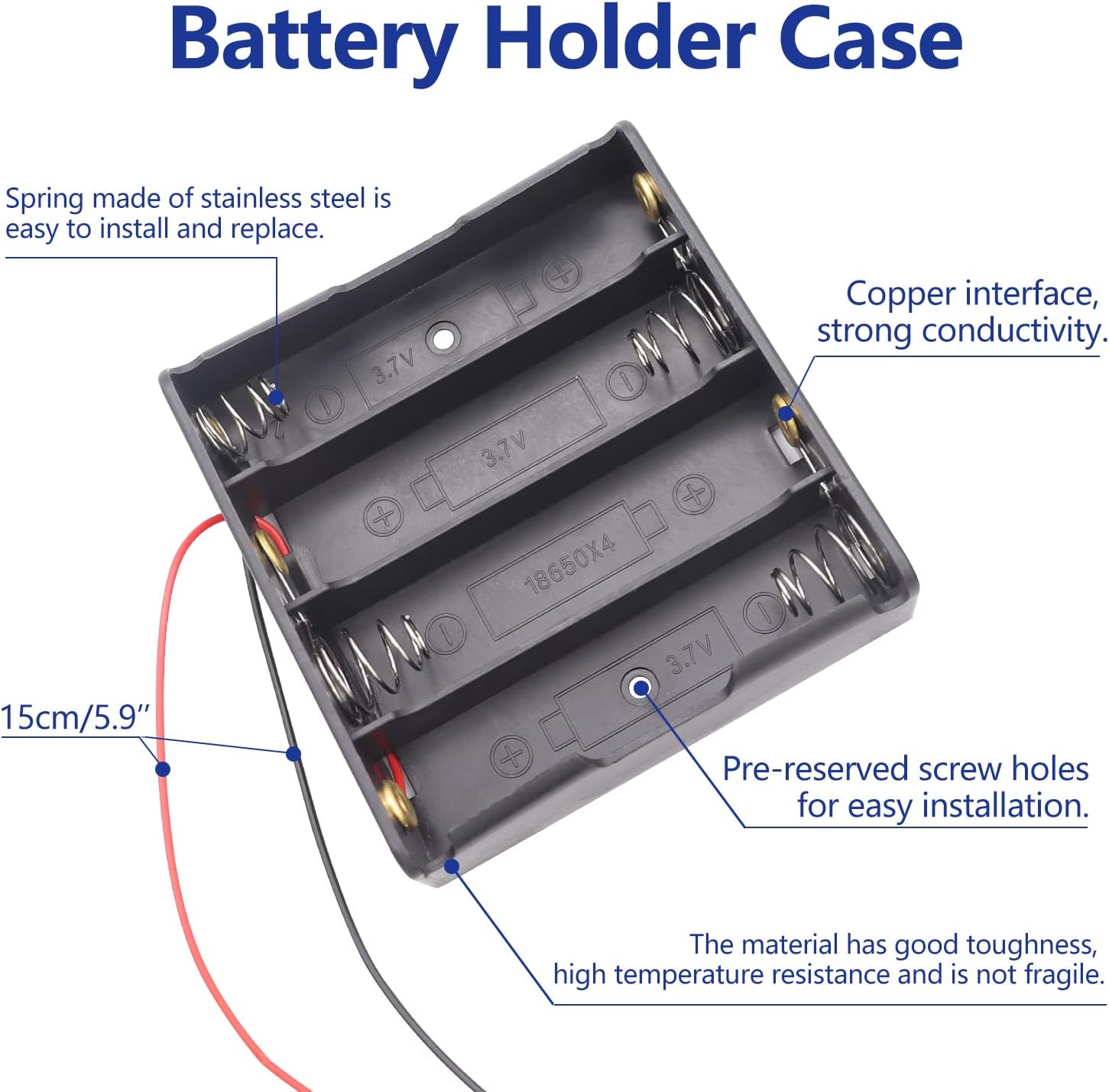 TWTADE 8PCS Battery Holder Case in Series Double 1/2/3/4 Slots 3.7V with Wire Leads for 18650 Battery I-034