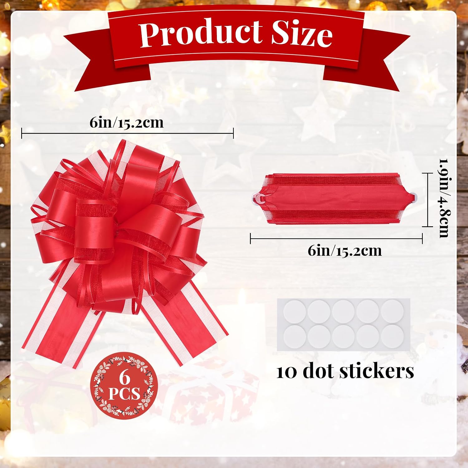 EUSOAR Bows for Gift Wrapping, 6pcs 6" Red Organza Present Decorations Big Gift Ribbon Pull Bows, Baskets Flower Boxes Package Bows for Wedding Christmas Birthday Party Valentine Holiday Anniversary