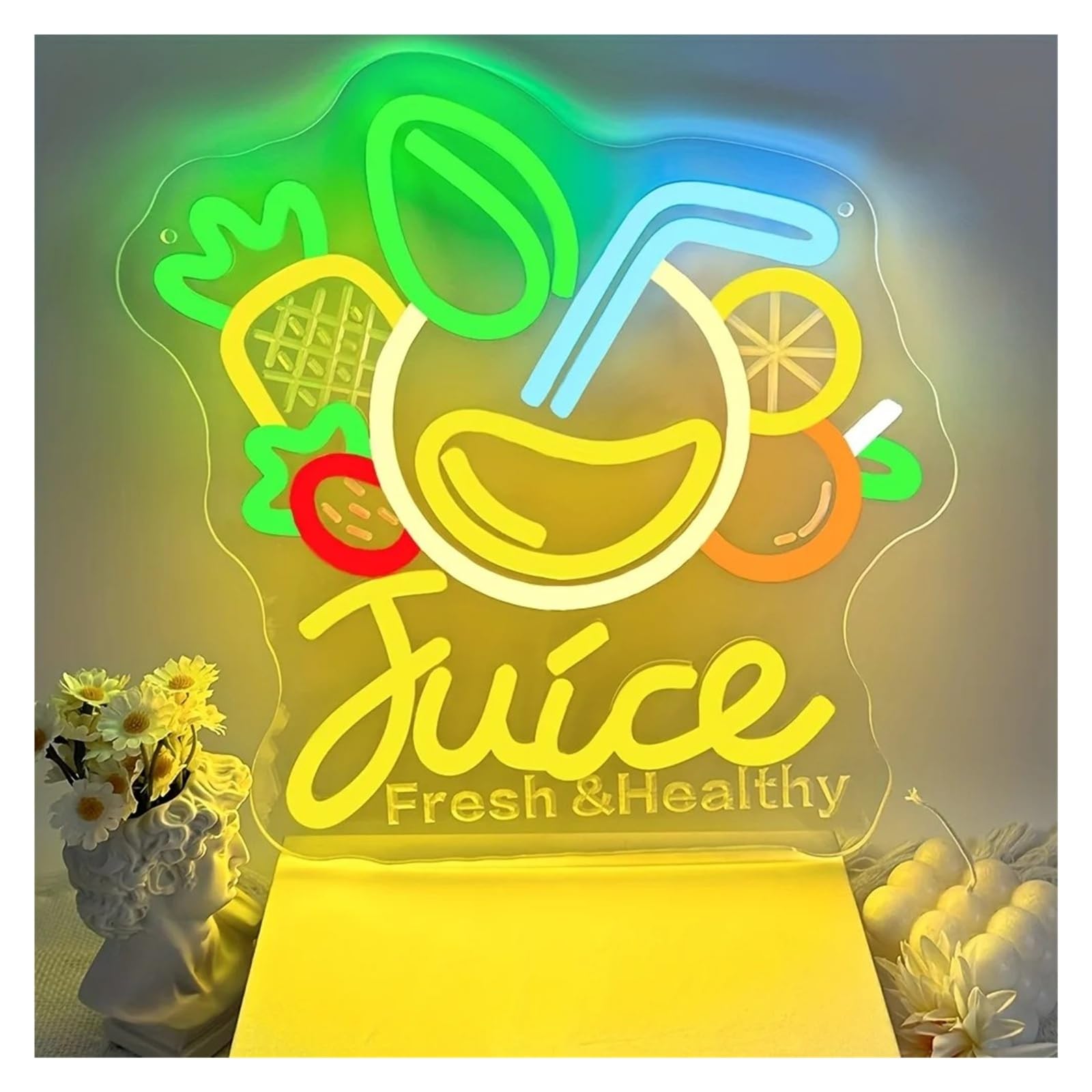 RONGCH Hanging Art Signs Fresh Juice Neon Sign Wall Decoration for Drink Bar Gameroom Livingroom Birthday Party 43x43cm