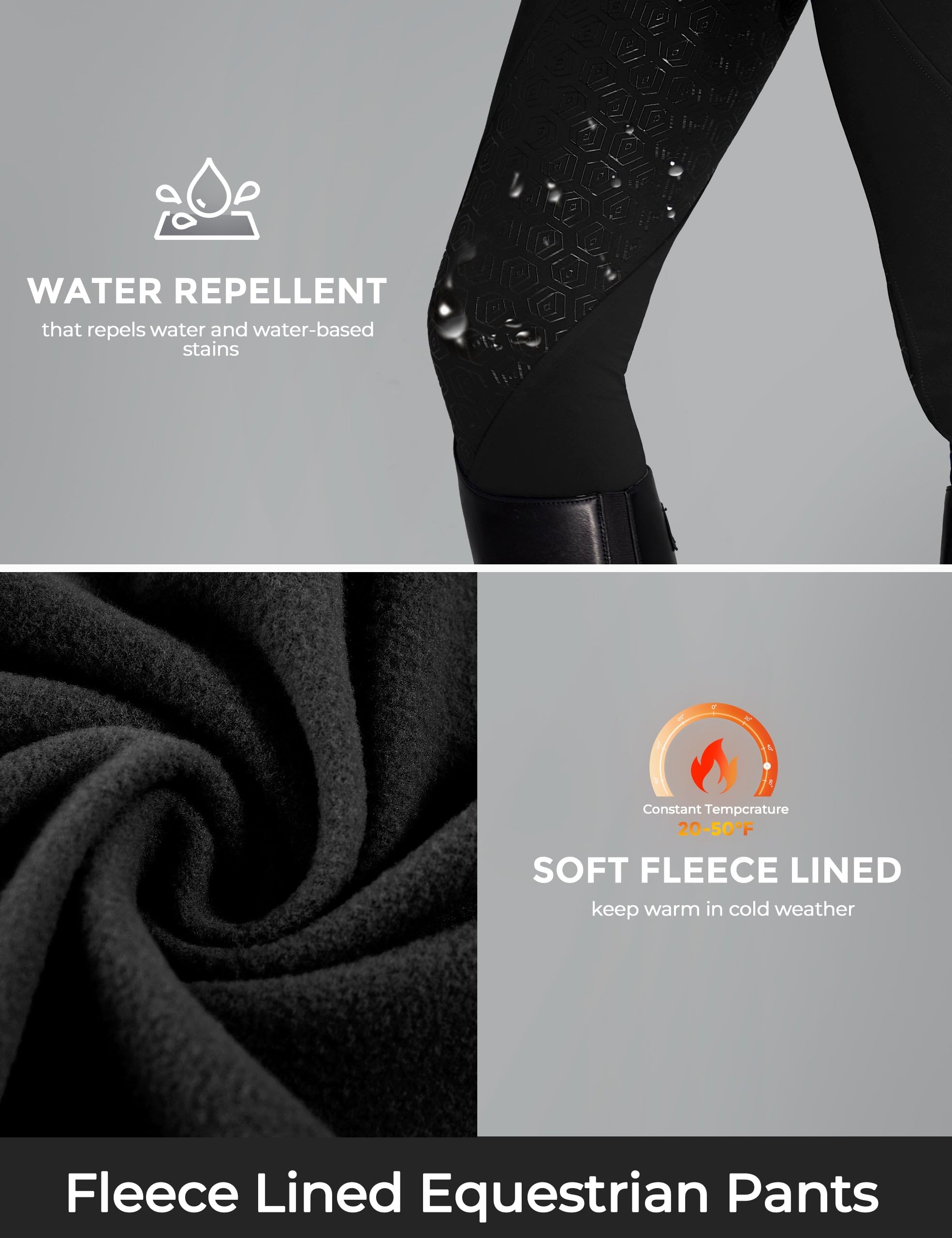 FitsT4 Sports Leggings de equitación de invierno para mujer, de silicona, con forro polar, con bolsillos y trabillas para cinturón