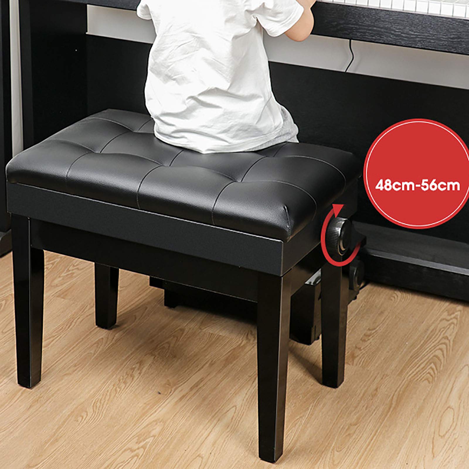 Professionelle Leder-Klavierbank mit Stauraum, höhenverstellbar, Keyboard-Bank für Einzelspieler, wasserdichtes PU-Leder, 7 Höheneinstellungen: 48 x 56 cm