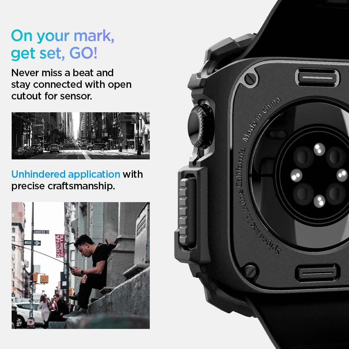 Spigen for Apple Watch Series 11/10 Case, Rugged Armor 46mm Cover - Matte Black