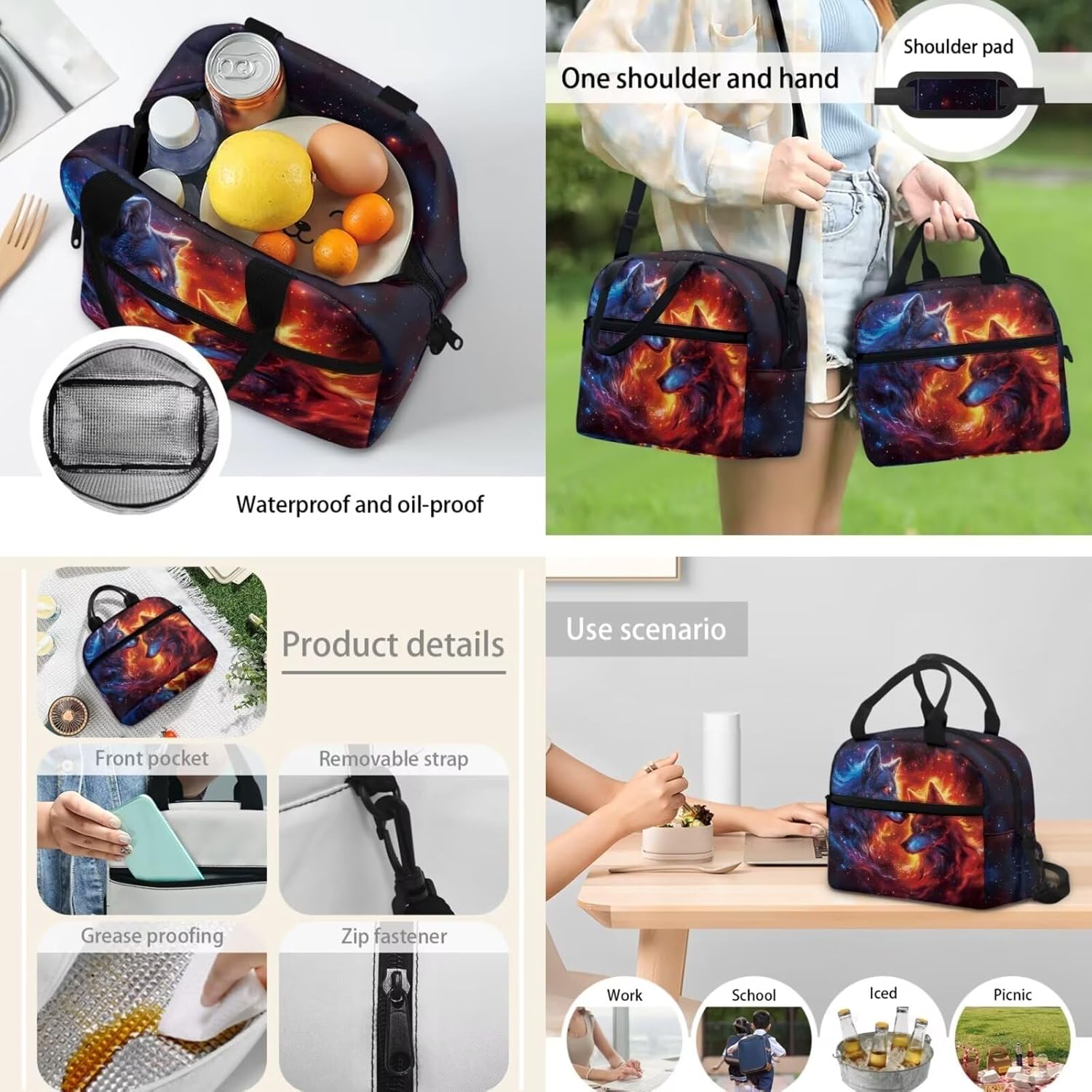 Cool Wolf Backpack Satchel 3 Pack Set Kids Teen Middle School Bookbag with Lunch Box Pencil Case Sudents Schoolbags Outdoor Travel Daypack Back Pack Set