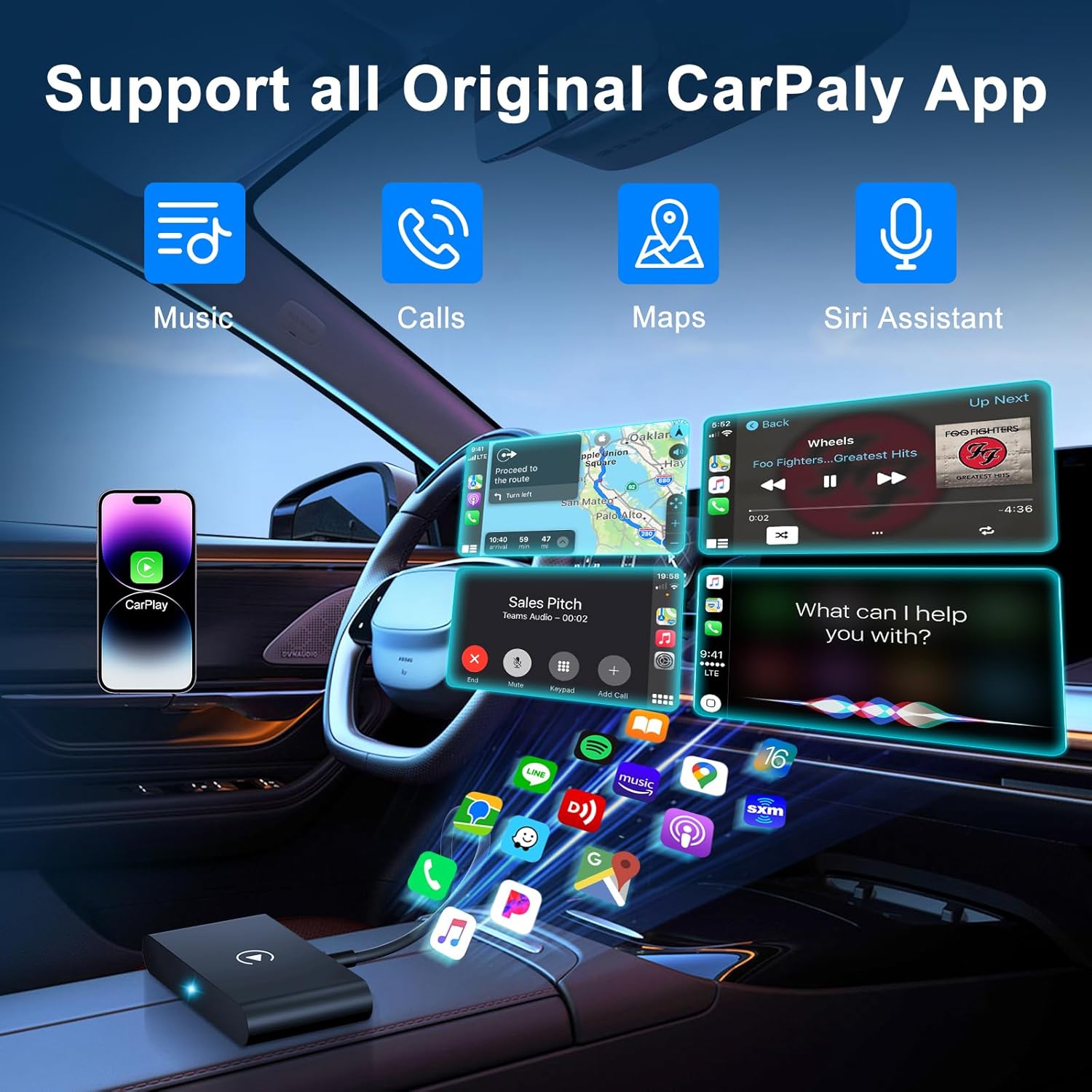 Carplay Wireless Adapter,Wireless CarPlay Adapter/Dongle,Plug  Play 5GHz WiFi Online Update,Low Latency,Easy to Install,Support Newest iOS 17…