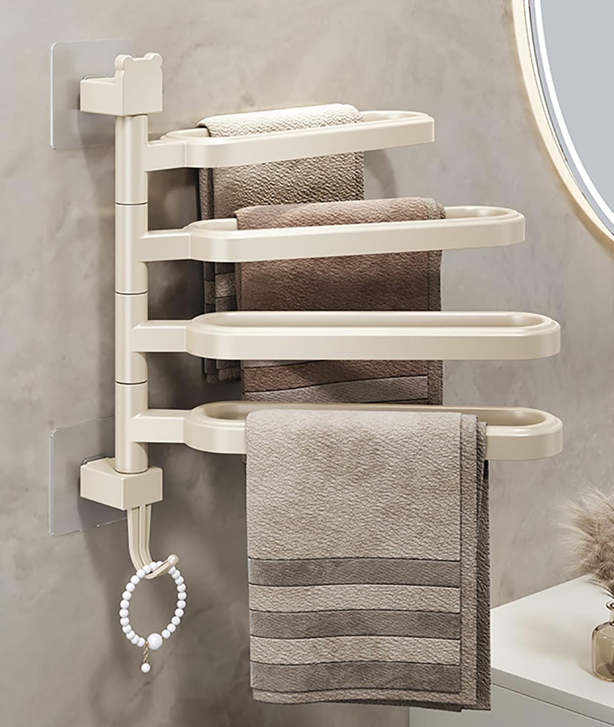 Porte-serviettes mural auto-adhésif beige avec crochet double suspension de bain