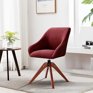 Swivel Accent Chair Modern Linen Upholstered Armchair Office Desk Chair No Wheels Comfortable Wooden Legs Comfy Vanity Chair Stylish Reading Chair for Bedroom Living Room Office Decor,Red