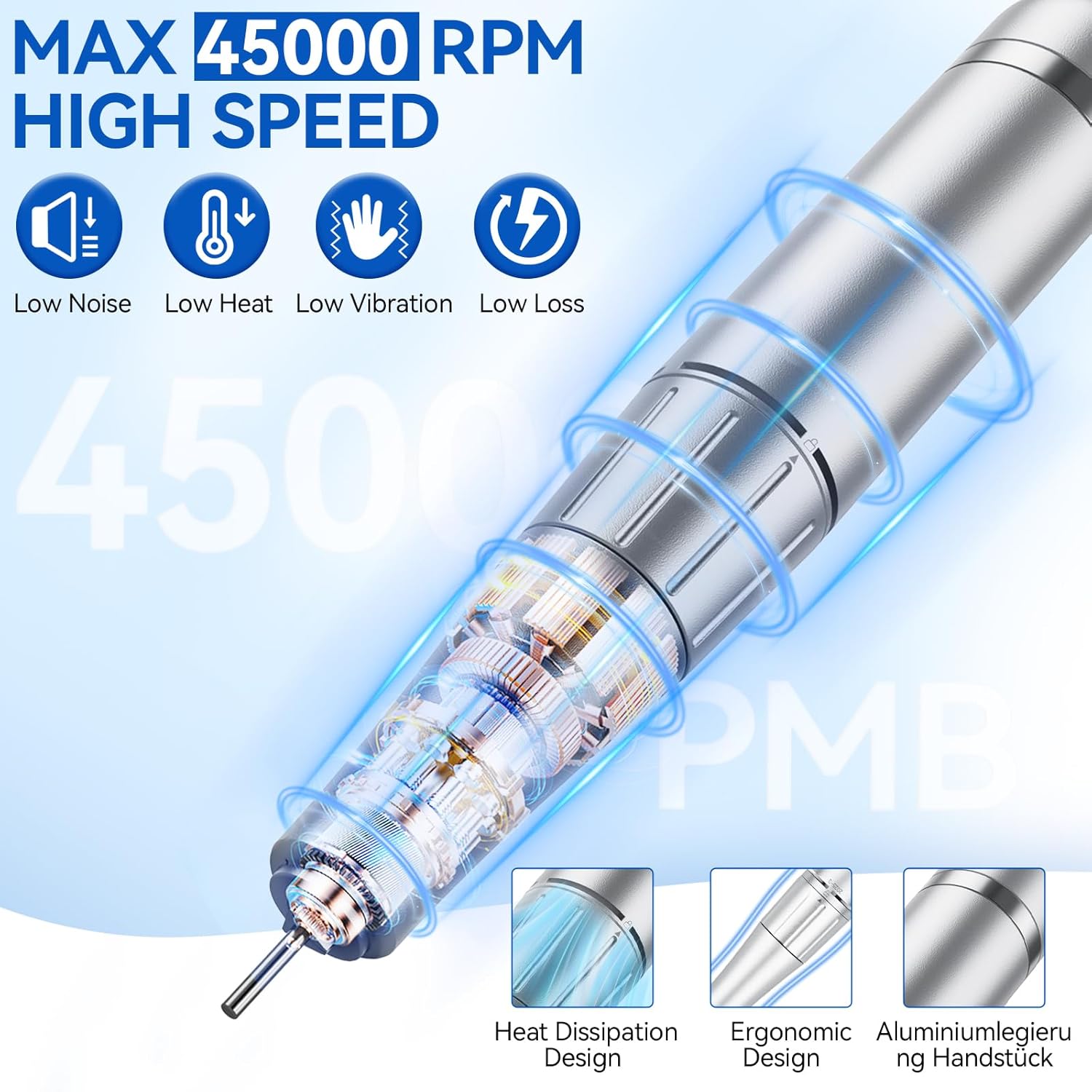 Nail Drill, Professional 45000RPM Electric Nail File with 12 Drill Bits Remover Gel Nail Polish Acrylic Nails Manicure for Salon Home(White)