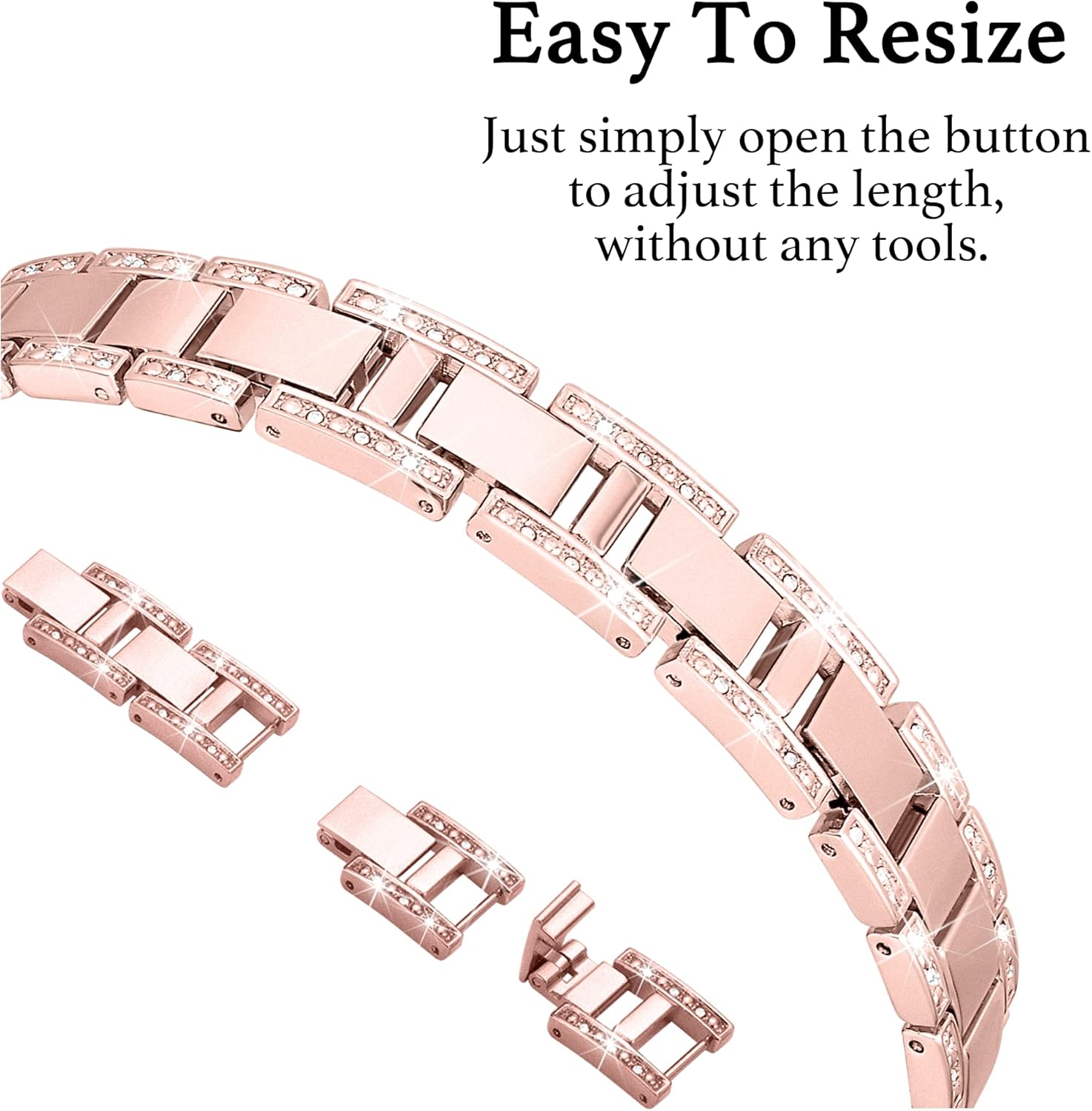 Galaxy Watch 7 6 5 4 band, 20mm X-Shape Band for Samsung Watch 4 5 6 7 Bands 40mm 44mm, Women Bling Diamond Metal Band for Watch 4 6 Classic/Watch FE/5Pro/Watch 3 41mm/Active 2-Rose Gold - Image 4