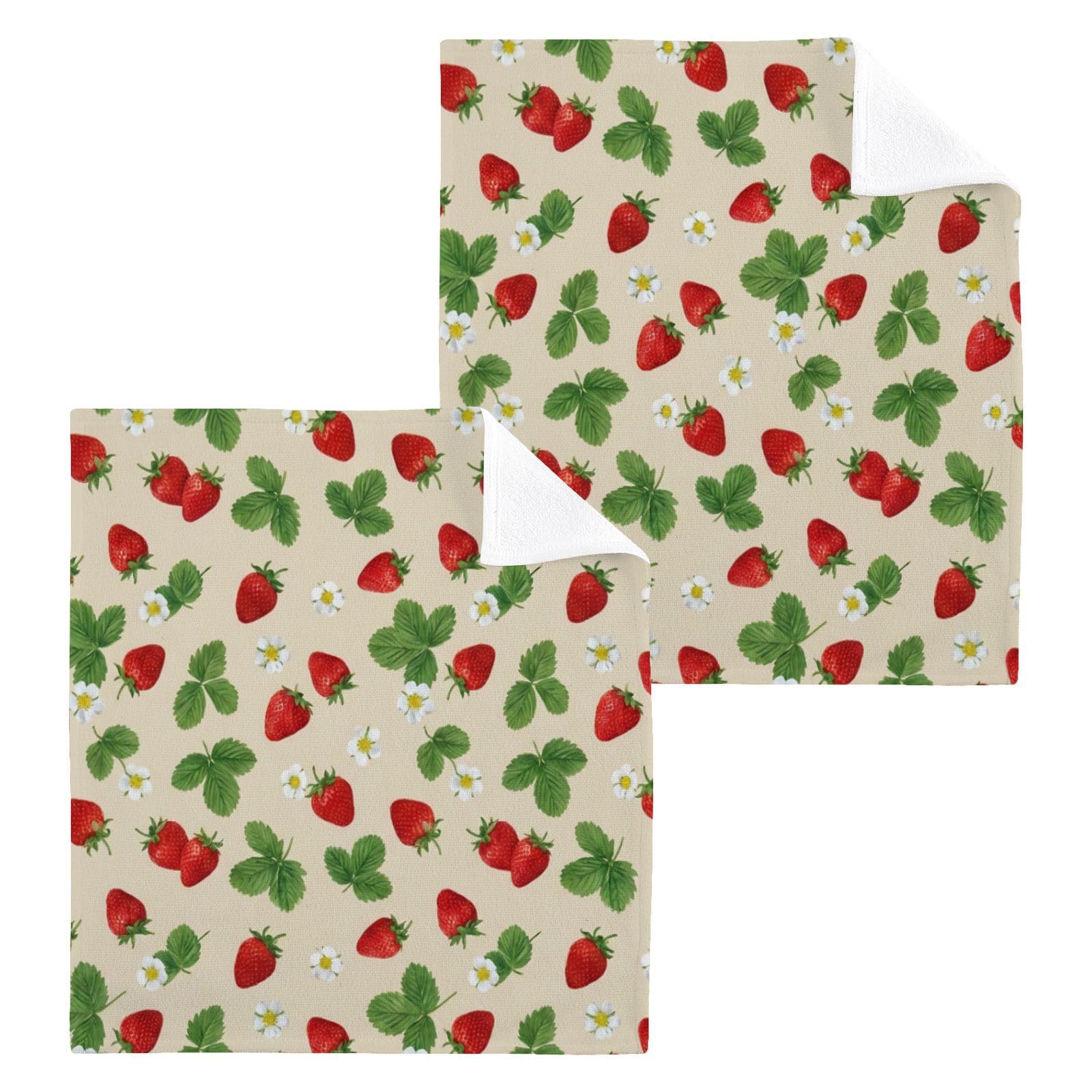 BOESI Strawberry Pattern 12x12in Cotton Washcloth,Face Towel