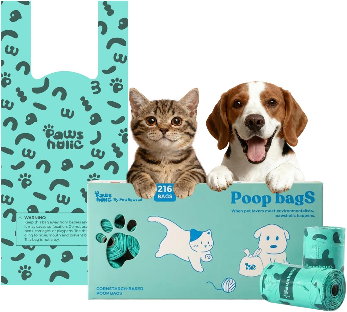 Dog Poop Bags Rolls with Handles, 18 Rolls 216 Counts, Extra Thick Leak Proof Pet Waste Bags, Refill Rolls for Small Medium Large Dogs and Cats（Unscented）