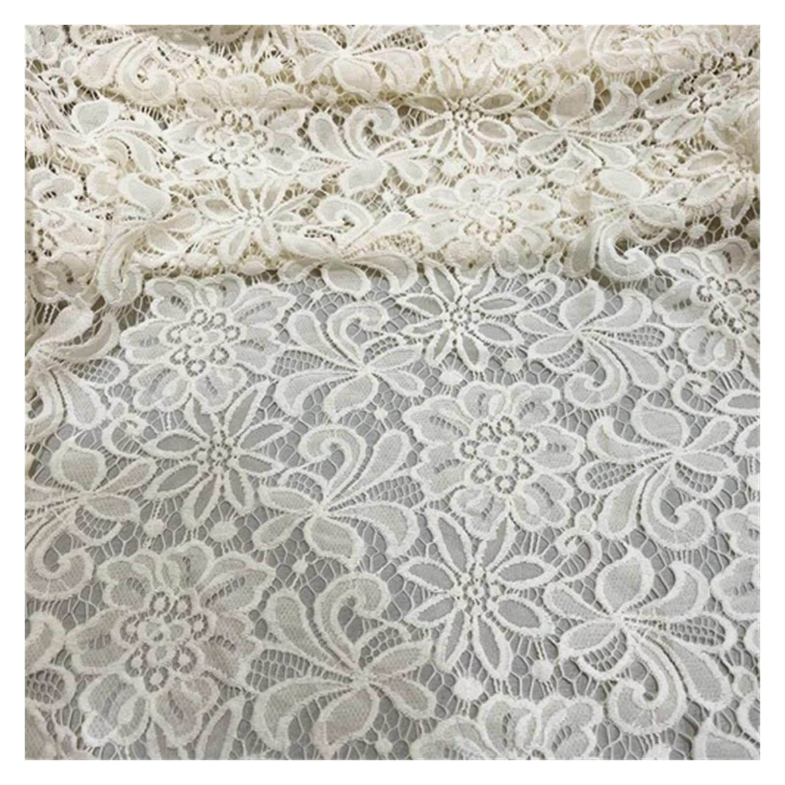 Lace Fabric By The Meter for Dresses Clothes Sewing Plain White Embroidery Hollow-Out Pressed Yarn Flowers Three-Dimensional DIY(Apricot)
