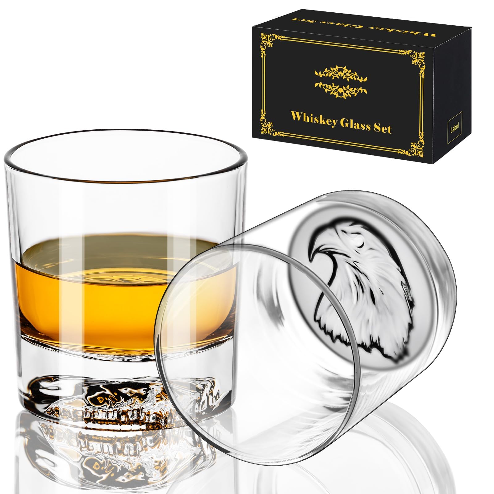 PARACITY Lot de 2 verres à whisky à l'ancienne, verres à bourbon/cocktail/rock pour bar, fête et maison, cadeau à whisky pour homme (motif aigle)