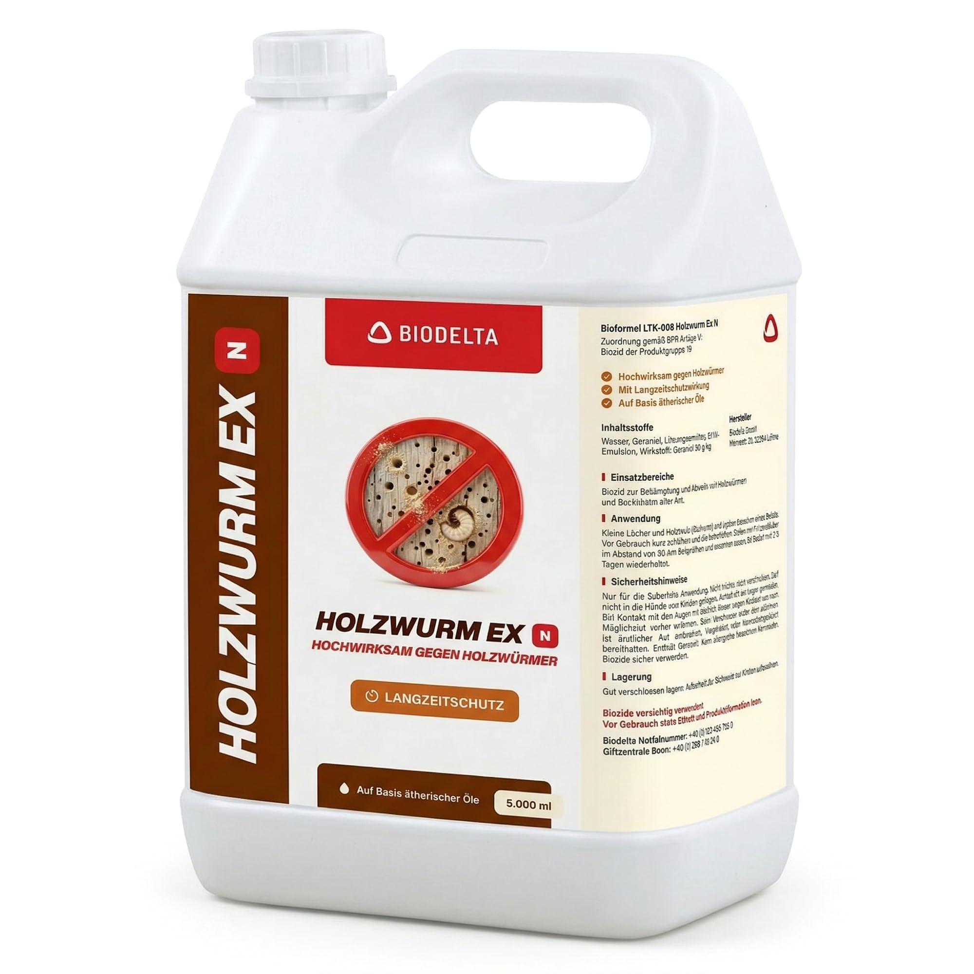 BIODELTA Holzwurmspray 500ml bis 5l – Effektives Holzwurmmittel mit Sofort- & Langzeitschutz – Anti Holzwurm Repellent gegen Holzwürmern in Möbeln & Gebälk – (5l Variante)